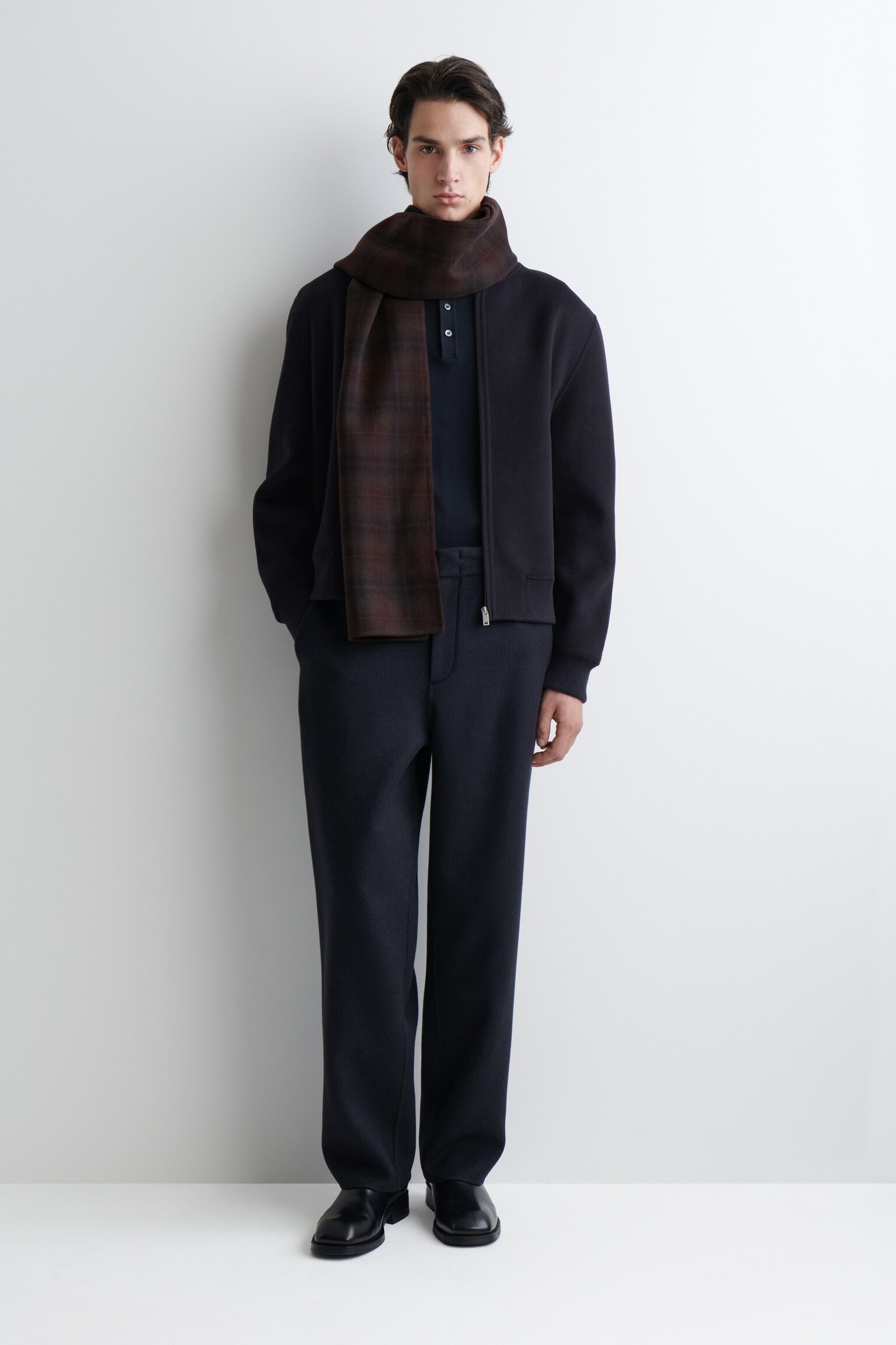 CHECKED SPLIT WOOL SCARF - BURGUNDY / CHECKED - 4