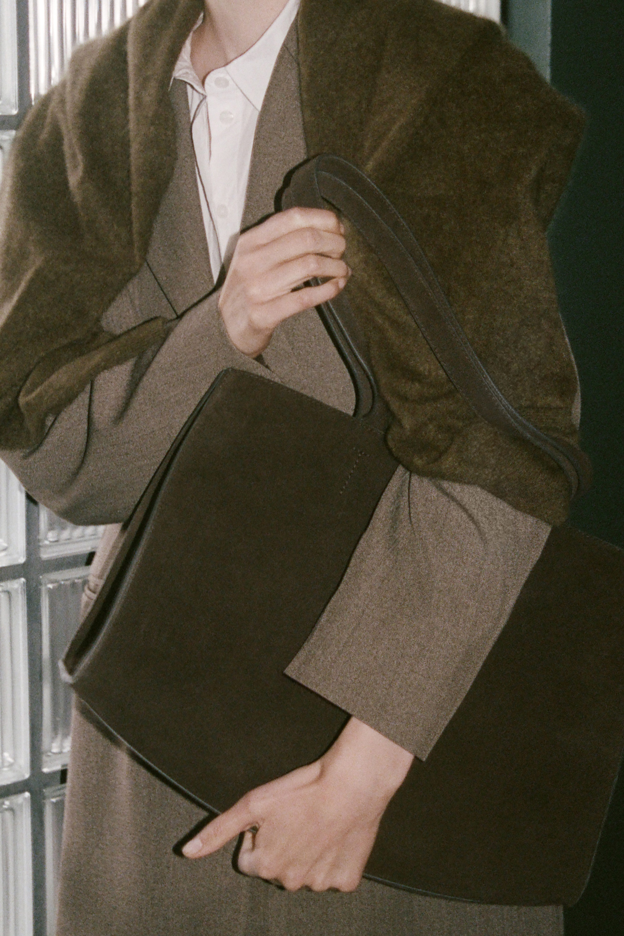 BRUSHED-CASHMERE CREW-NECK CARDIGAN - KHAKI | COS