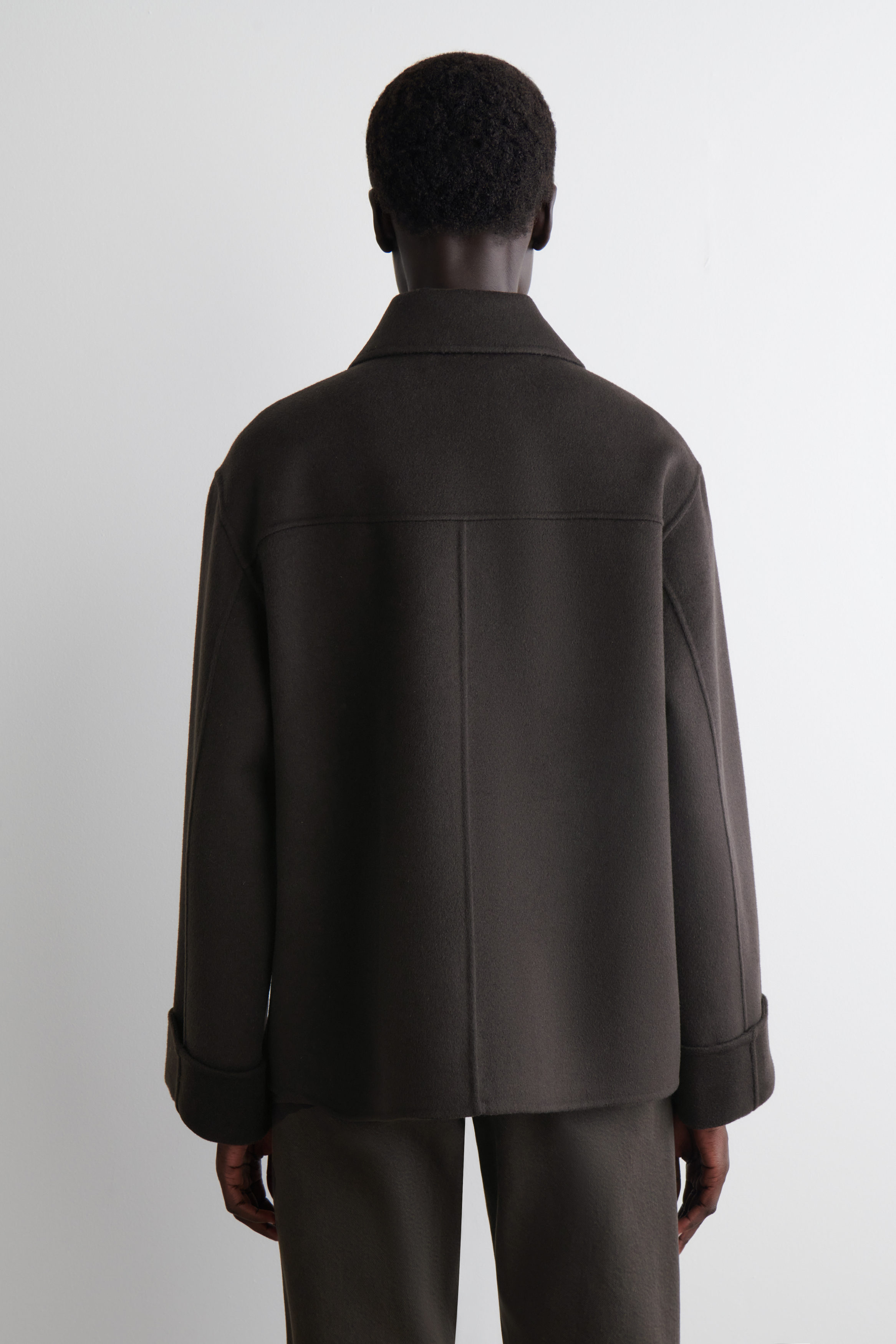 DOUBLE-FACED WOOL SHORT JACKET - DARK BROWN | COS