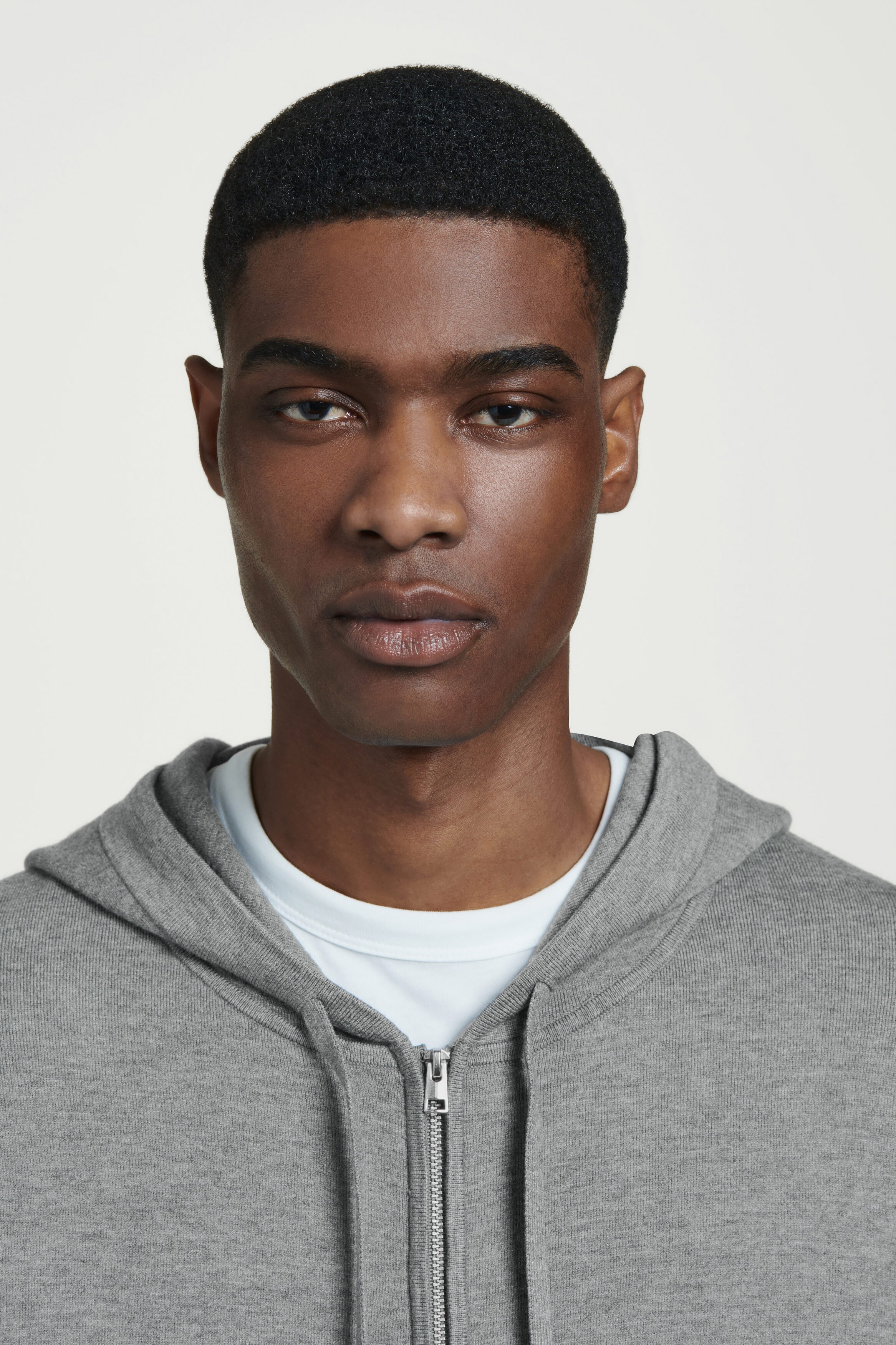 KNITTED ZIP-UP HOODIE - GREY MÉLANGE | COS