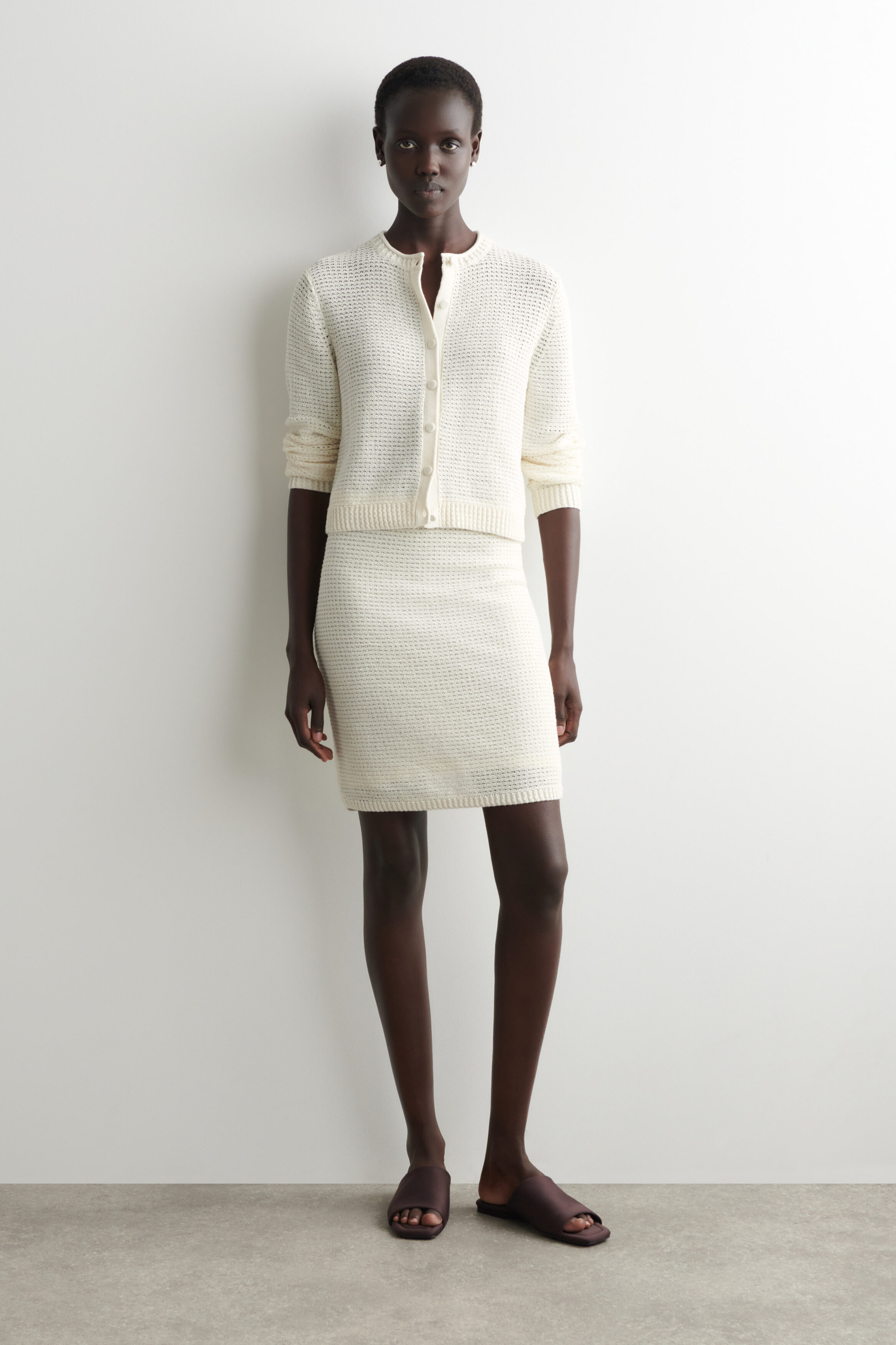 TEXTURED KNITTED COTTON MINISKIRT - WHITE | COS US