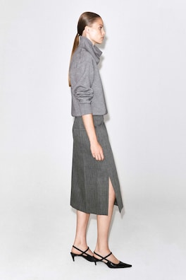 TAILORED WOOL MIDI SKIRT — HEATHER 4