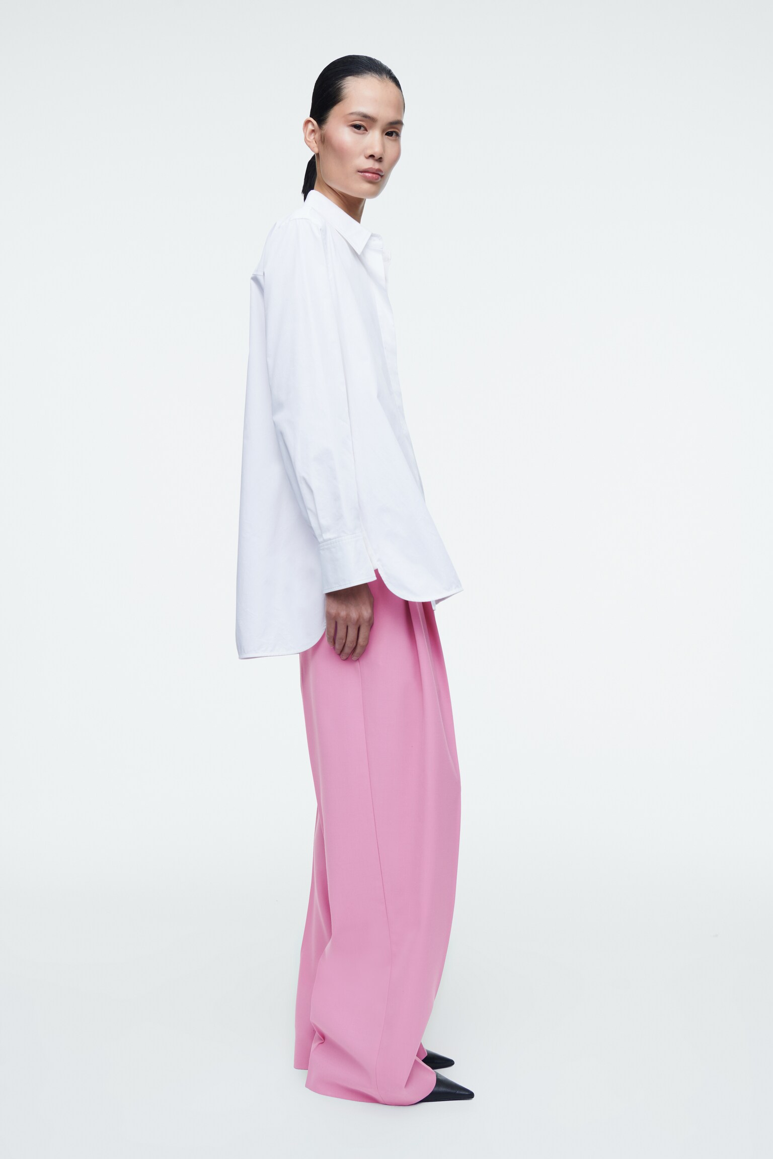 RELAXED TWILL WIDE-LEG TROUSERS - PINK/DARK BROWN/BLACK/BLUE/GREY/MOLE - 5