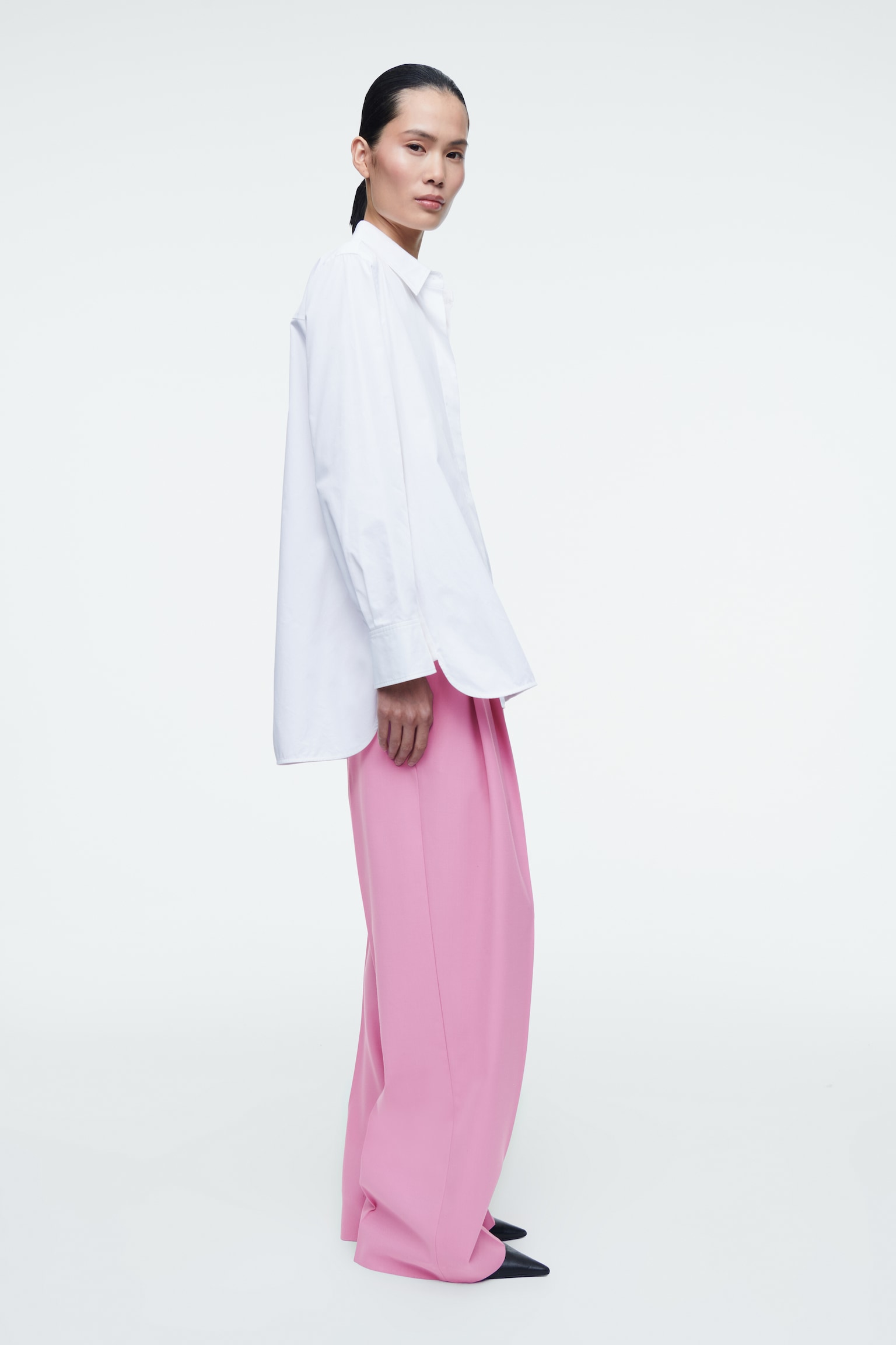 RELAXED TWILL WIDE-LEG TROUSERS - PINK/DARK BROWN/BLACK/BLUE/GREY/MOLE - 8