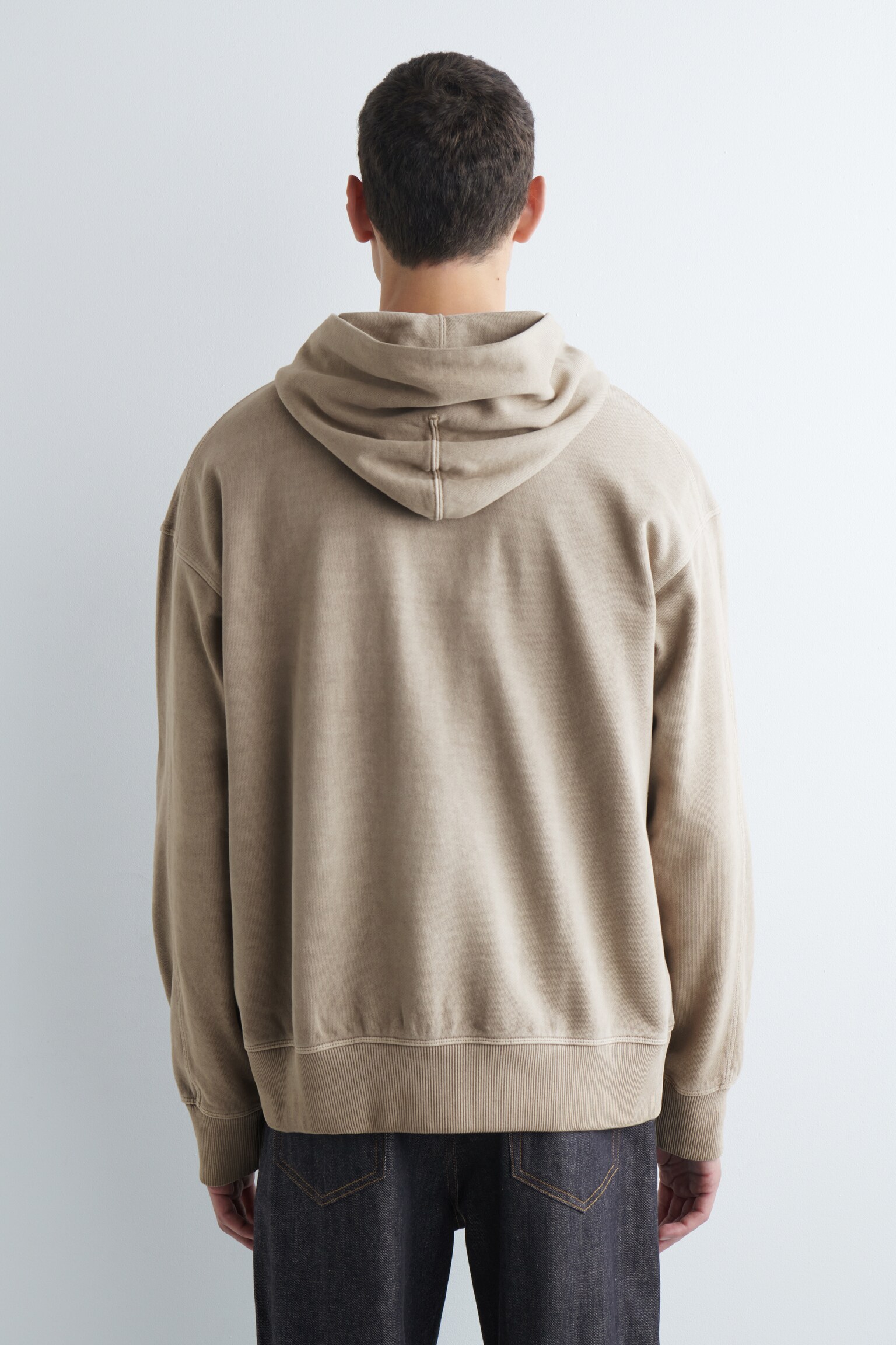 KAPUZENPULLOVER AUS VORGEWASCHENEM BAUMWOLLJERSEY - BRAUN/Blau/Blau - 4