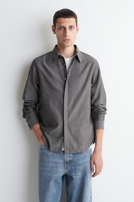 COTTON-CHAMBRAY SHIRT — GRAY MÉLANGE 1