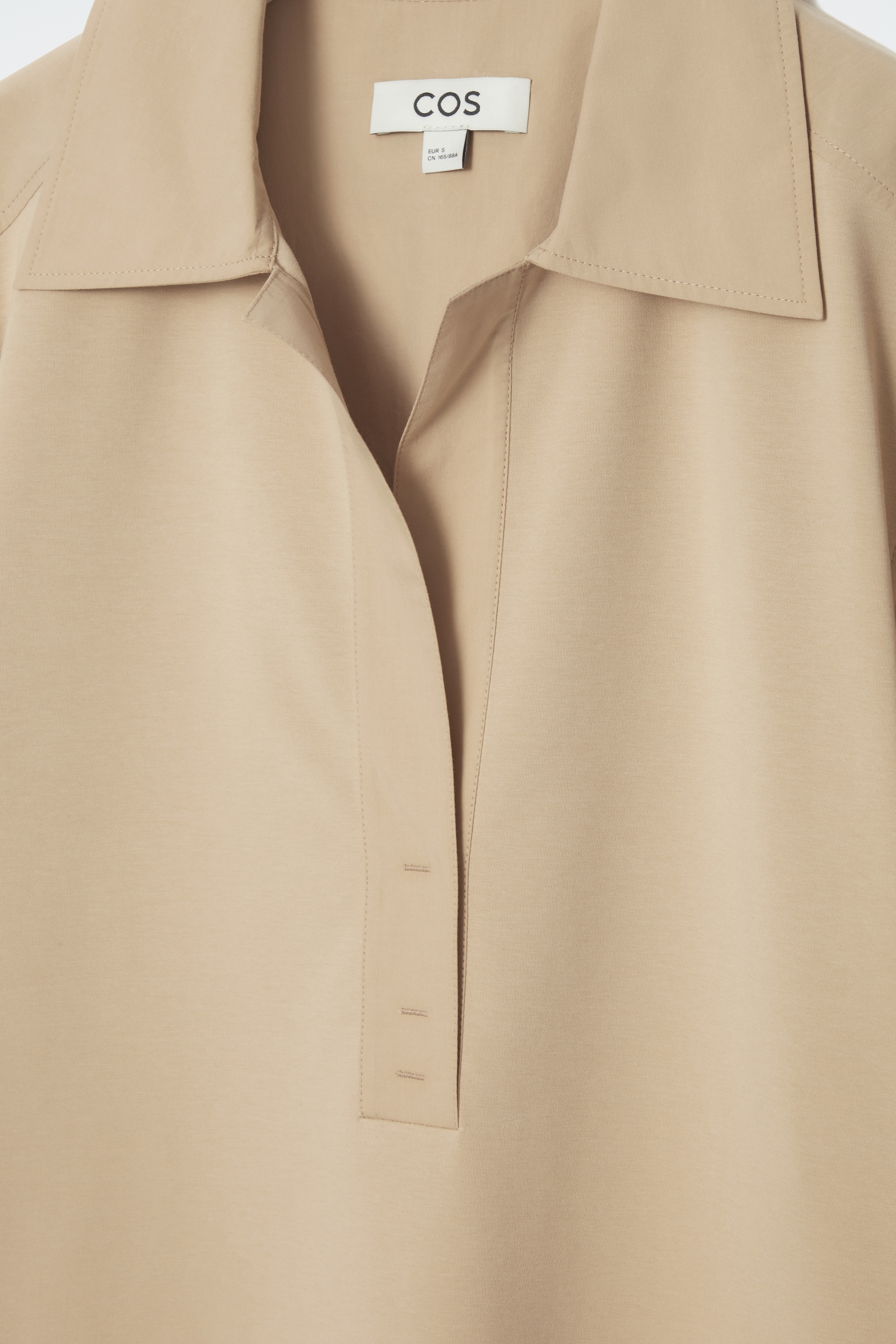 OVERSIZED OPEN-COLLAR SHIRT DRESS - BEIGE/BLACK - 2
