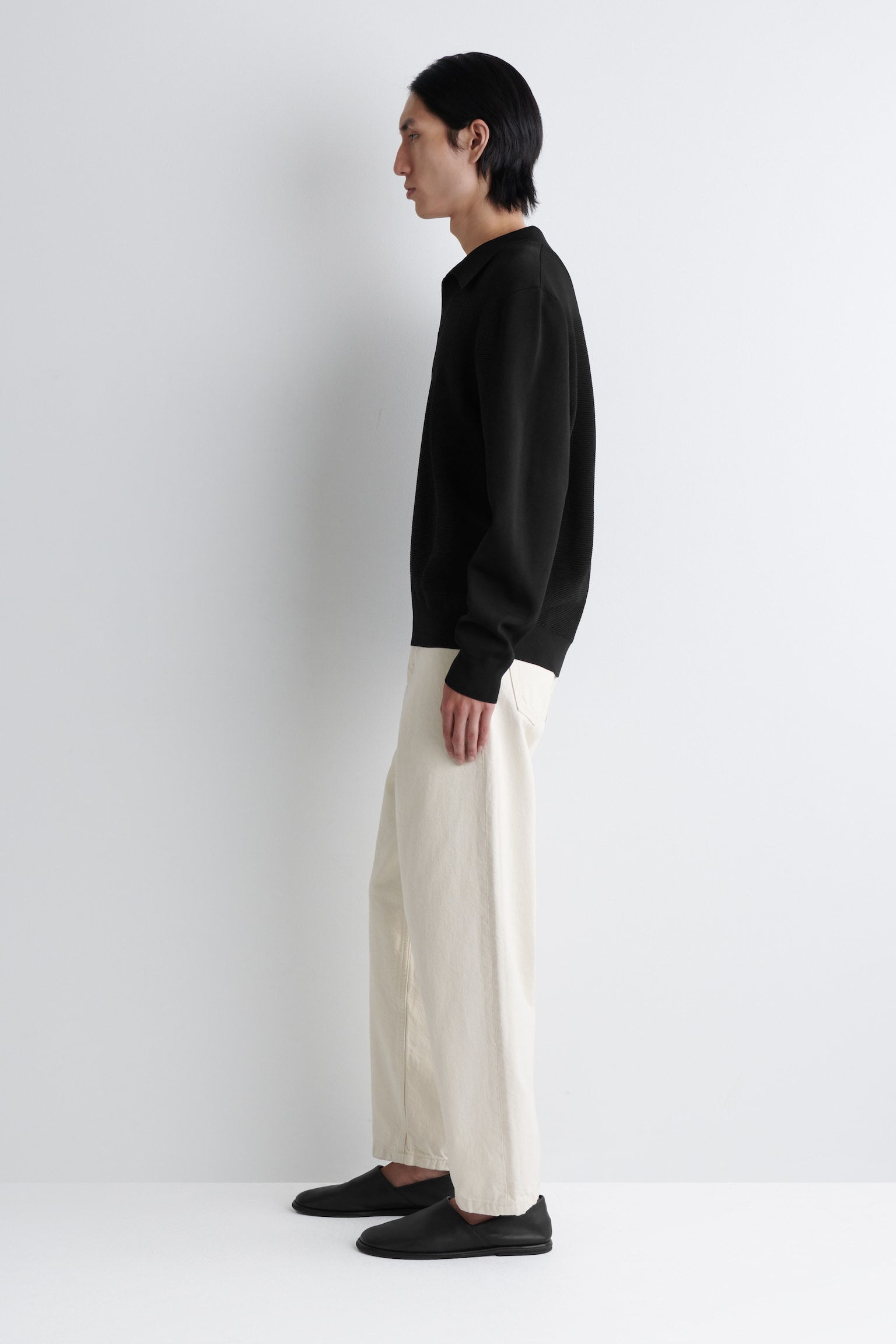 PULL POLO EN MAILLE TEXTURÉE - NOIR - 5