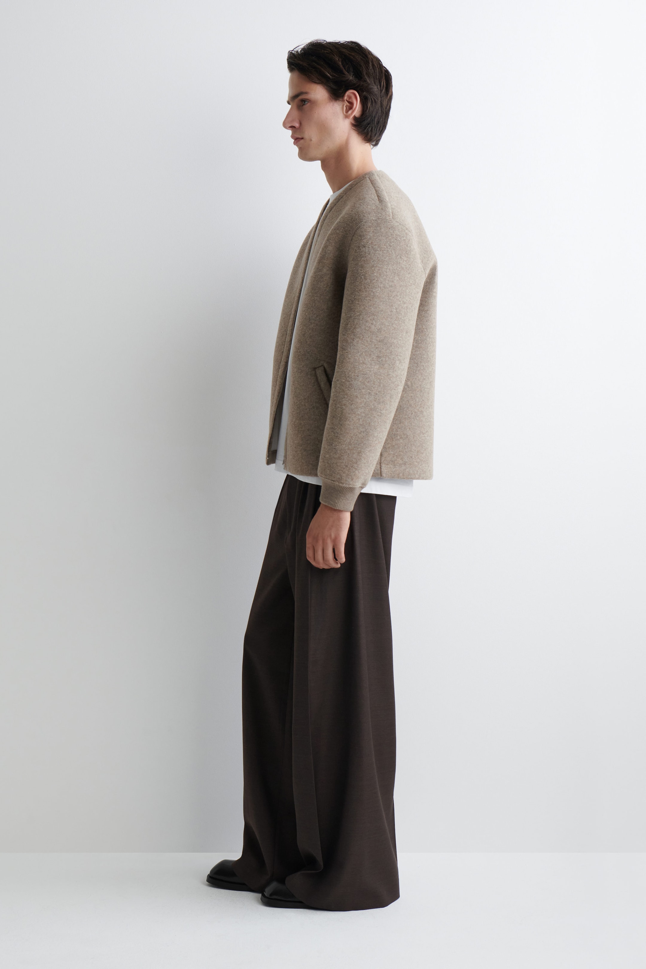OVERSIZED FELTED-SCUBA ZIP-UP CARDIGAN