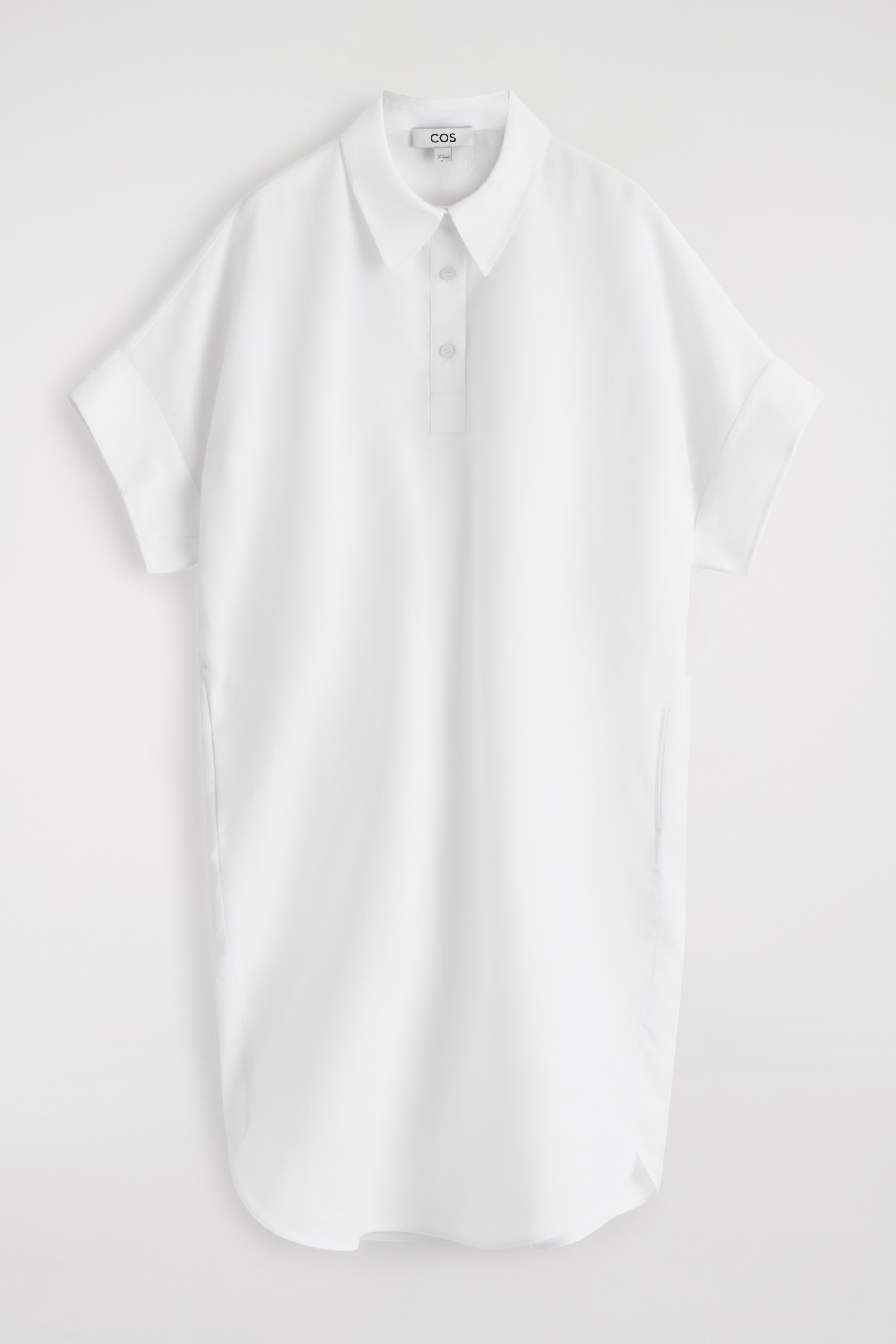 ROUNDED LINEN-COTTON SHIRT DRESS - WHITE
