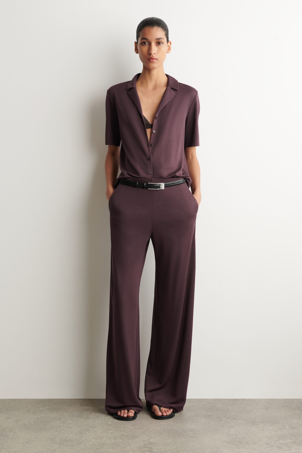 MODAL-JERSEY SHIRT — BURGUNDY