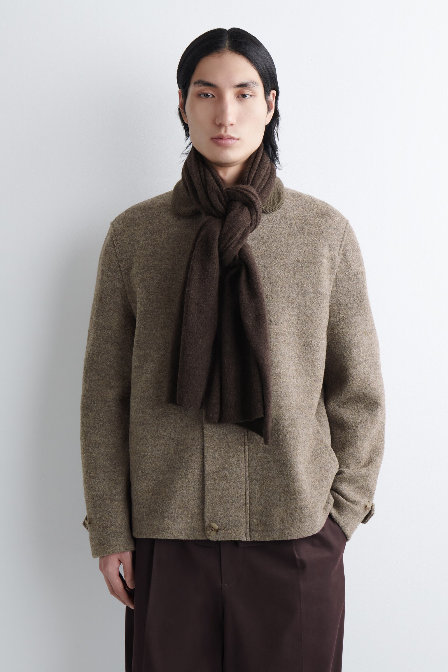 CASHMERE SCARF - BROWN/DARK GREY/BUTTER YELLOW/OLIVE GREEN/BLACK - 7