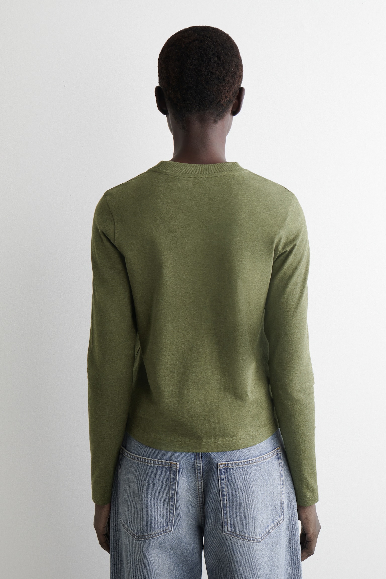 CLEAN CUT REGULAR LONG-SLEEVED T-SHIRT - OLIVE-GREEN MÉLANGE/white/BROWN / STRIPED/WHITE / BROWN/NAVY / STRIPED/LIGHT BLUE/BEIGE / UNDYED/BLACK/ECRU / NAVY / BROWN / STRIPED/GREEN MÉLANGE/ORANGE - 5