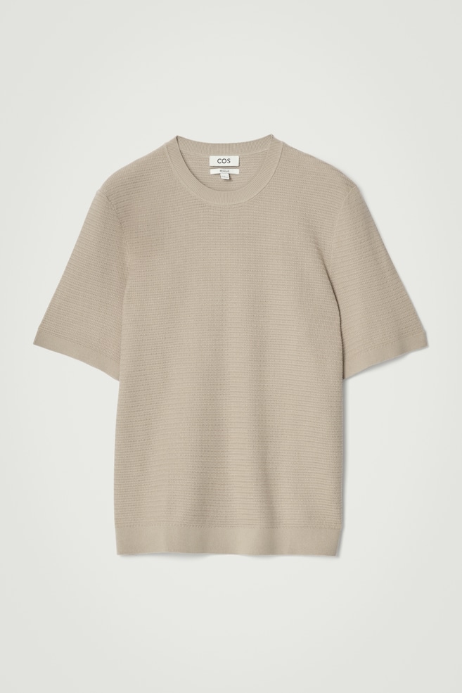 TEXTURED KNITTED COTTON T-SHIRT - MOLE/BLACK - 1