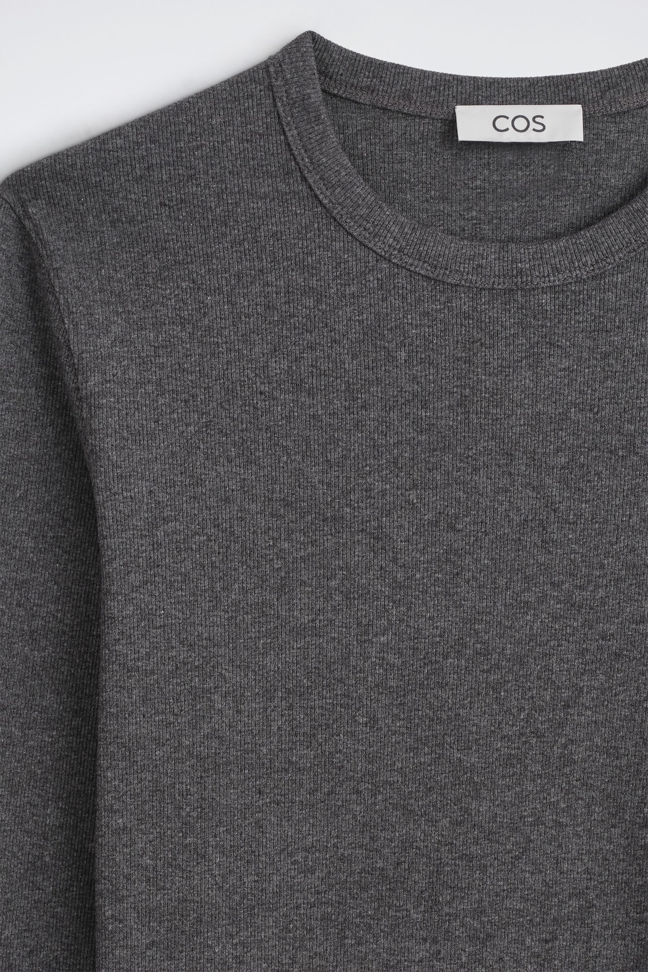 SLIM RIBBED COTTON LONG-SLEEVED T-SHIRT — CHARCOAL MÉLANGE