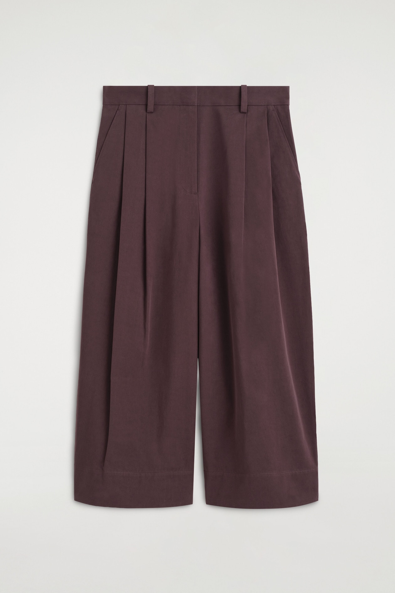 COTTON CROPPED BARREL-LEG PANTS — BROWN