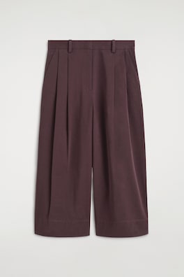 COTTON CROPPED BARREL-LEG PANTS — BROWN 7