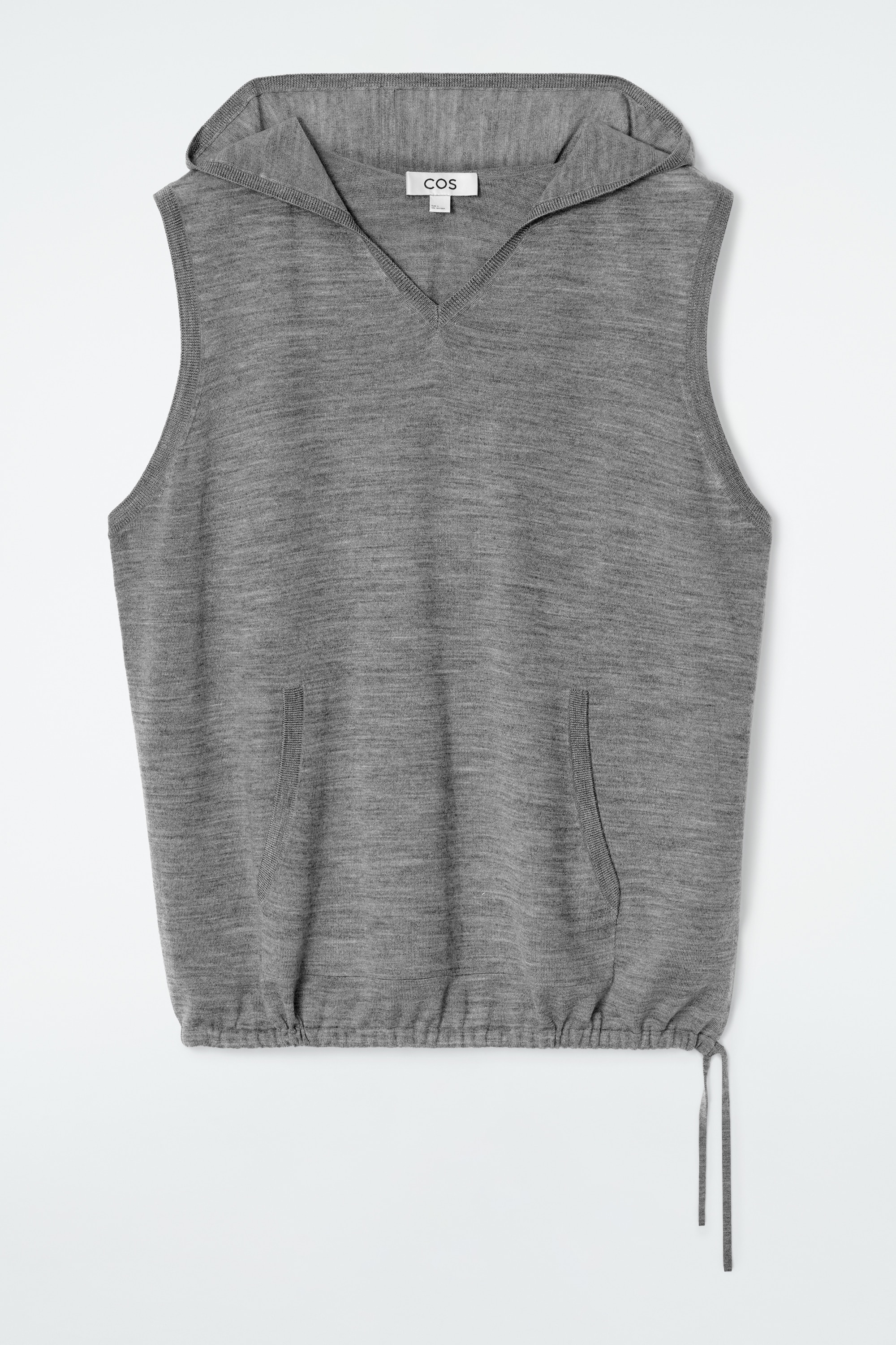 FELPA CON CAPPUCCIO SENZA MANICHE IN LANA MERINO - GRIGIO MÉLANGE