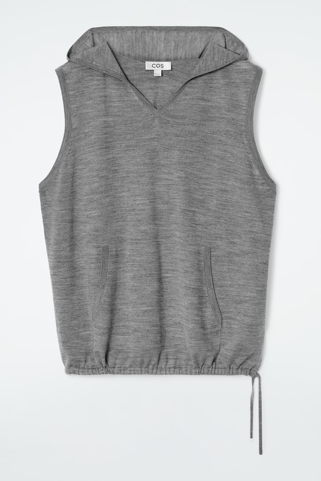 ÄRMELLOSER KAPUZENPULLOVER AUS MERINOWOLLE - GRAU MELIERT - 1