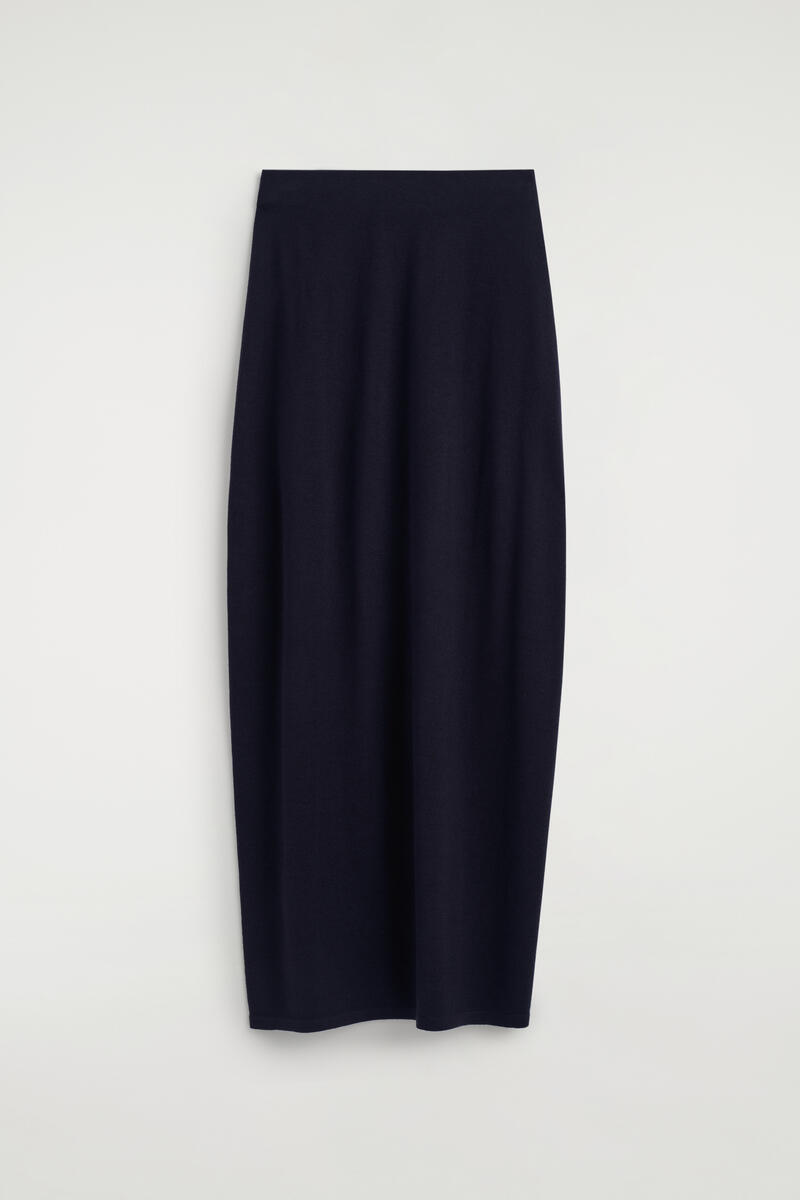 Rounded Merino Wool Midi Skirt