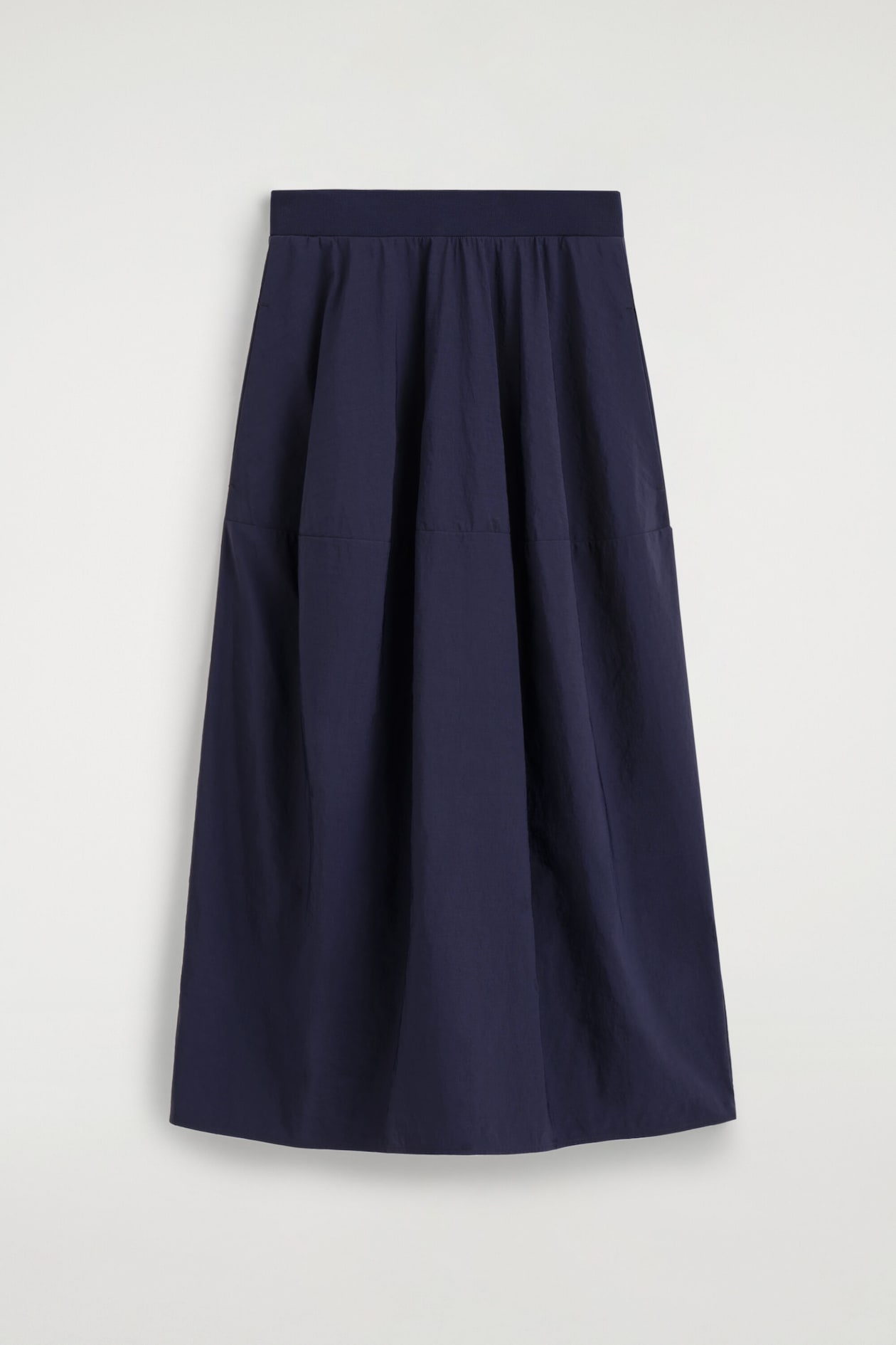 SCULPTED NYLON MIDI SKIRT — NAVY
