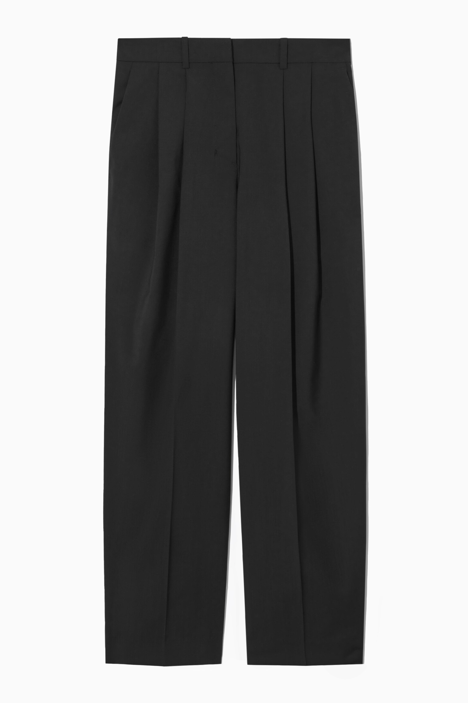 RELAXED TAILORED WOOL WIDE-LEG TROUSERS - BLACK/LIGHT BEIGE - 1