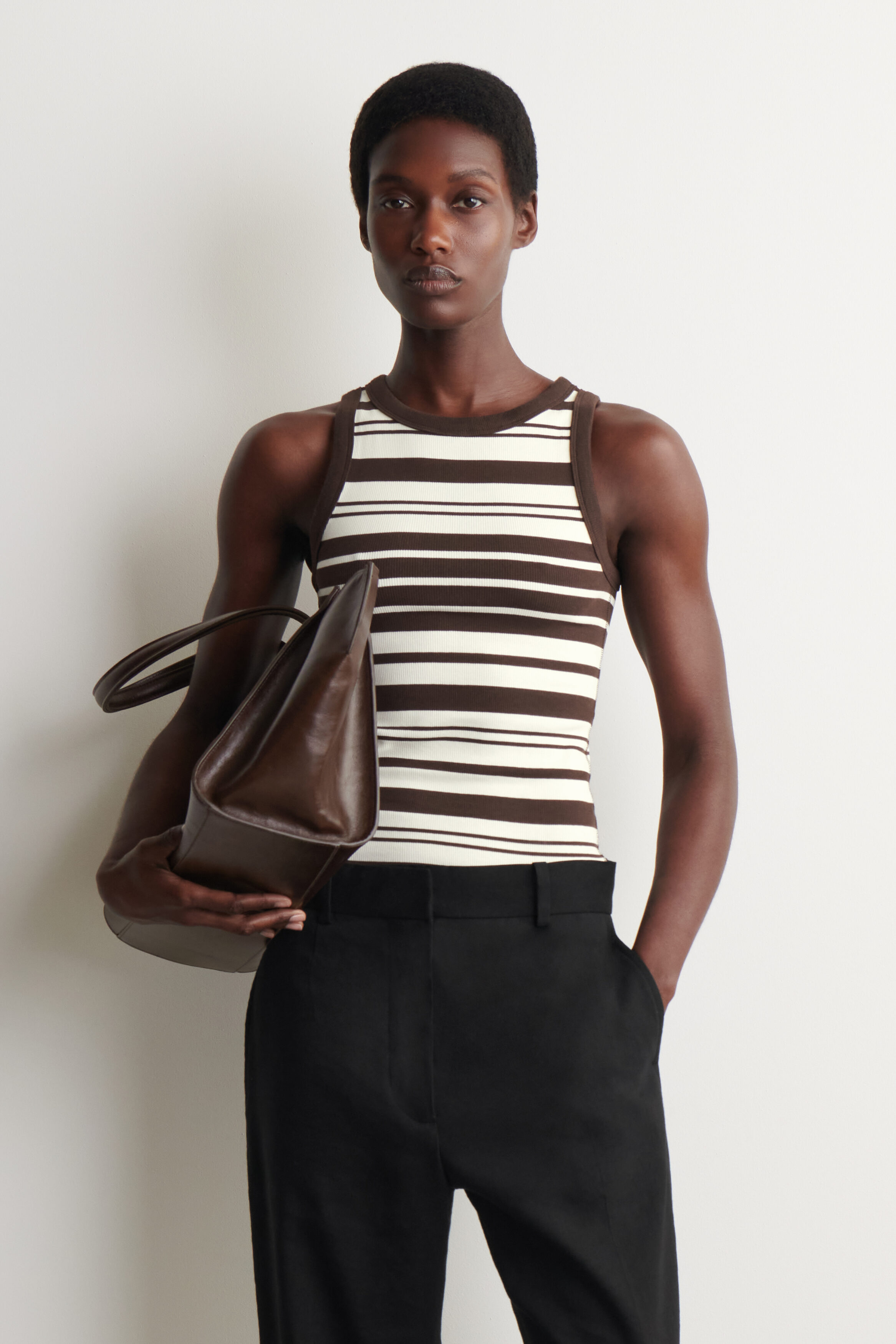 RIBBED COTTON TANK TOP - BROWN / WHITE / STRIPED | COS US