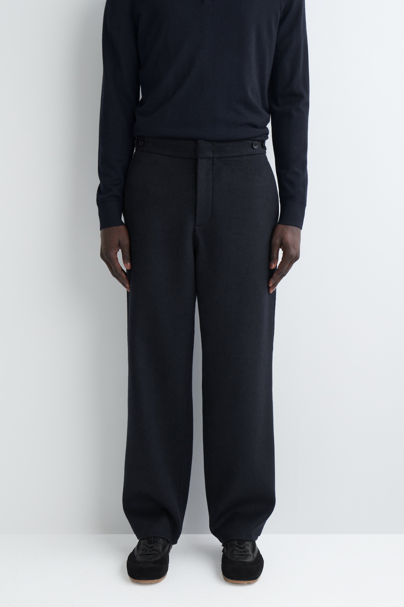 SPLIT WOOL TAPERED TROUSERS - NAVY - 6