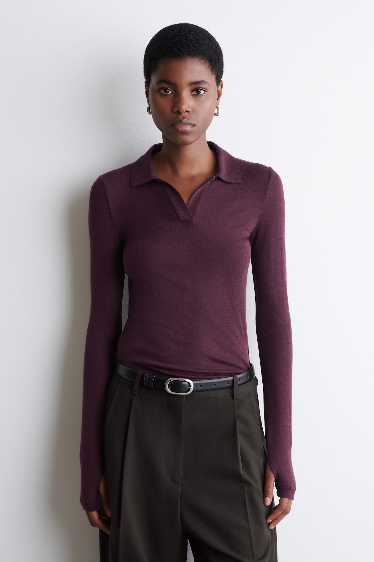 MERINO WOOL POLO SHIRT - BURGUNDY MÉLANGE | COS SI