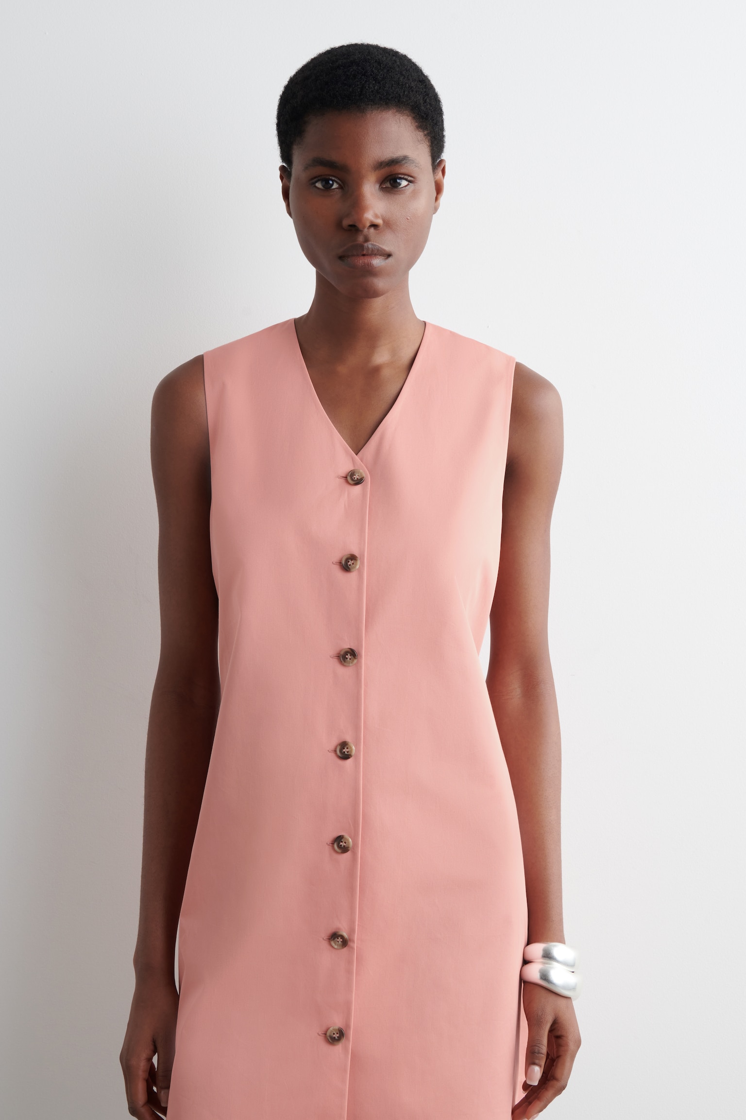 ROBE COURTE BOUTONNÉE EN COTON PIMA - ROSE/NOIR/ROSE - 5