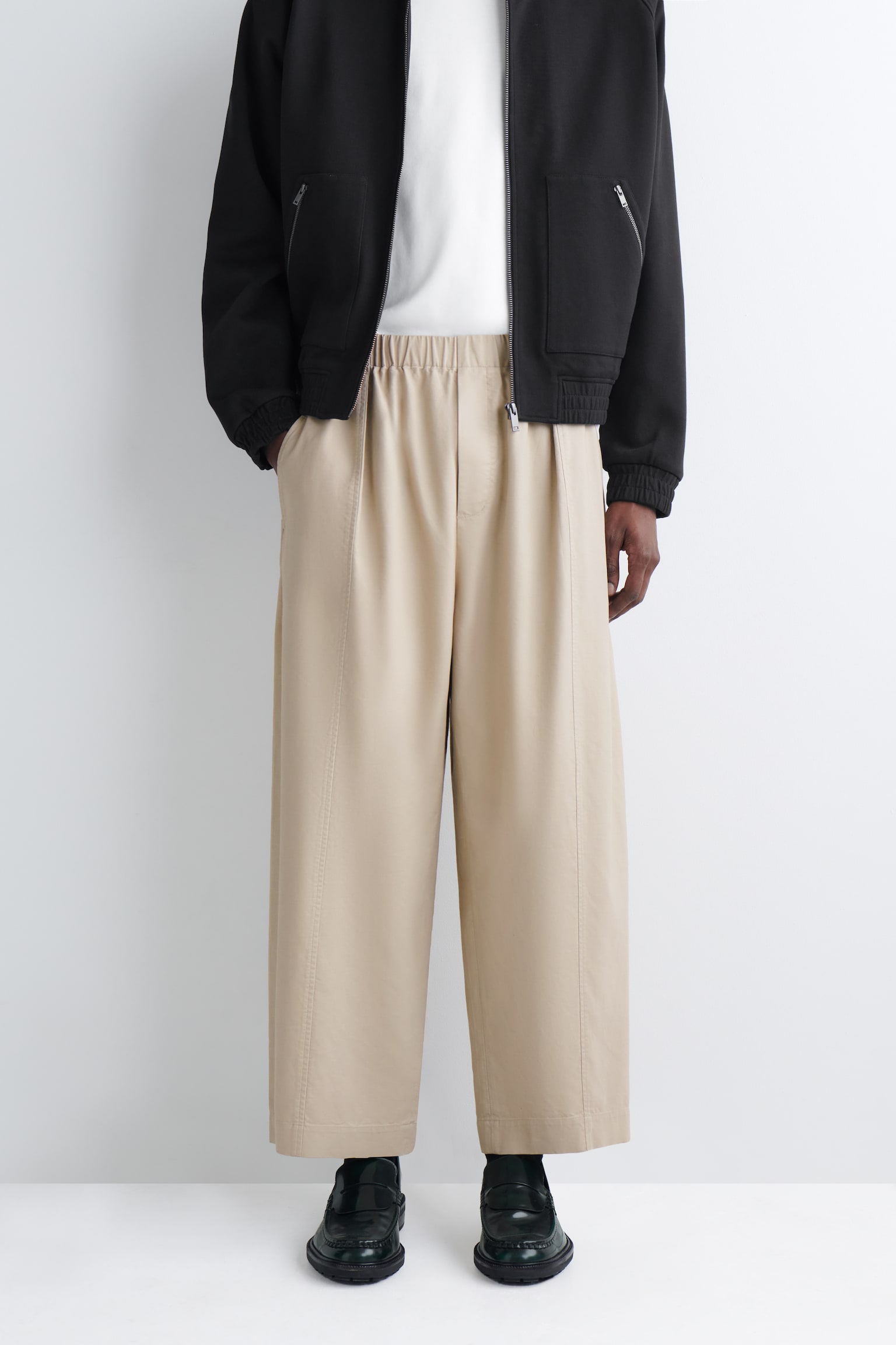 PANTALON BARREL COURT EN COTON - BEIGE/NOIR/GRIS - 7