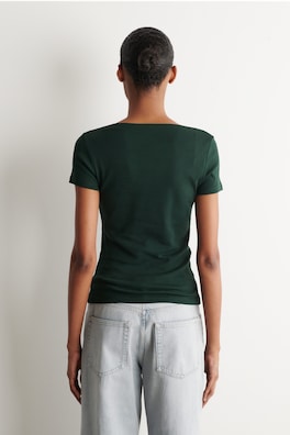 SLIM BOAT-NECK COTTON T-SHIRT — DARK GREEN 3