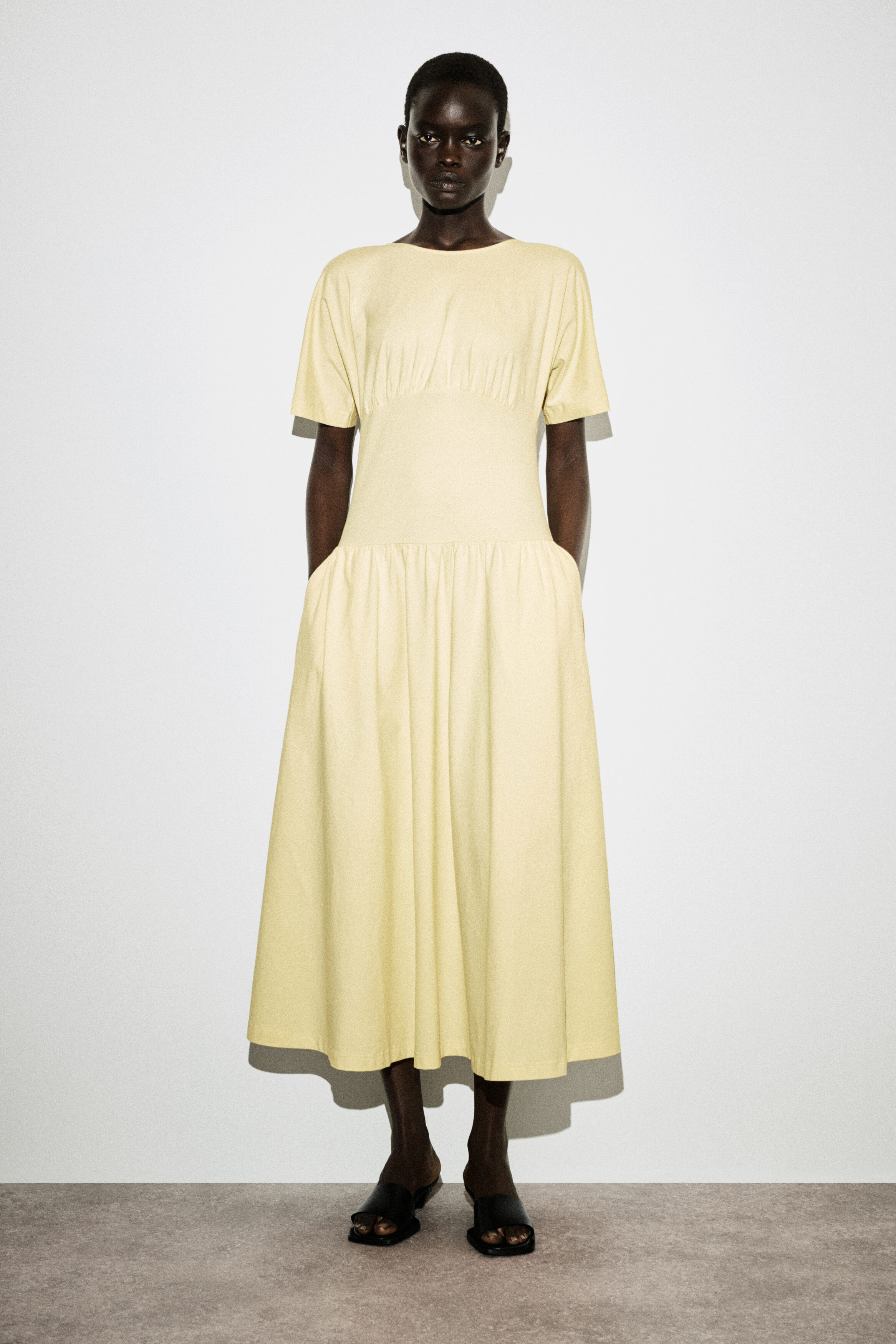 WAISTED COTTON MIDI DRESS