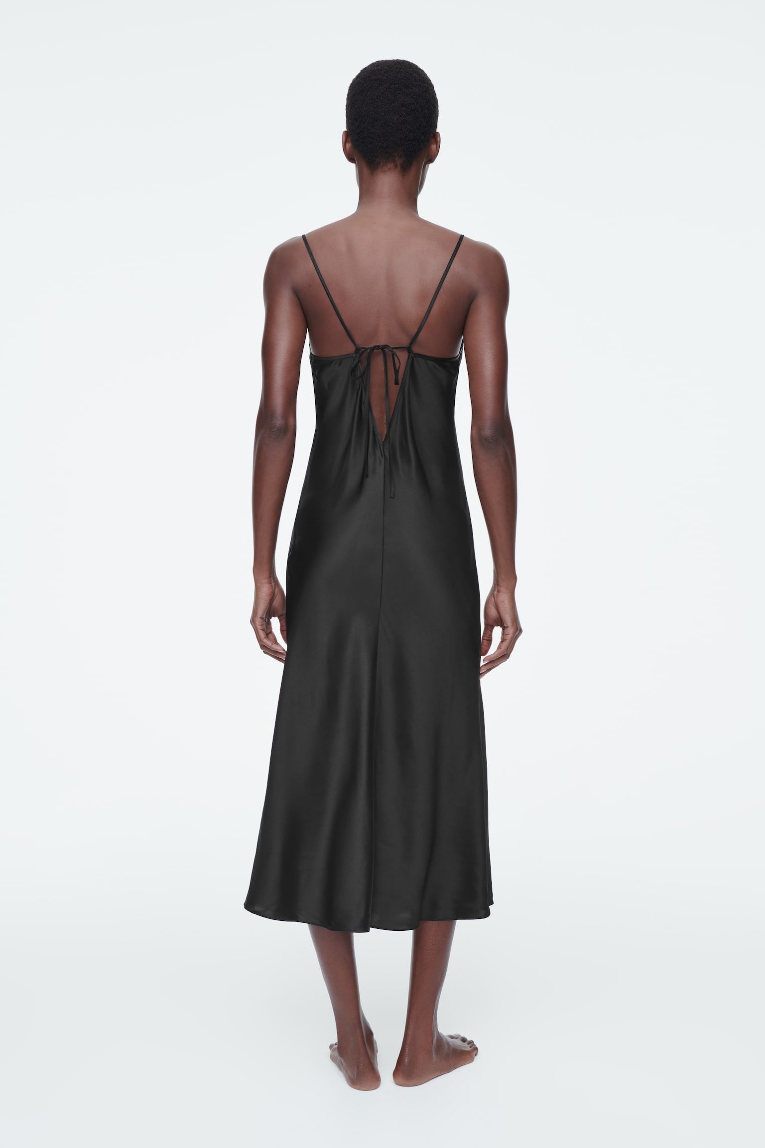 SHEER-PANEL SILK SLIP DRESS - BLACK - 4
