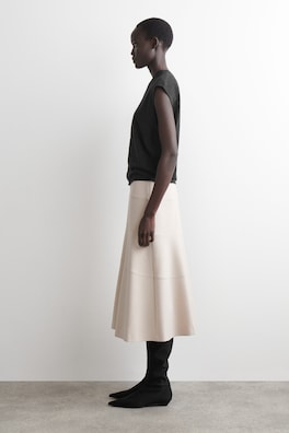 CURVED A-LINE MIDI SKIRT — LIGHT BEIGE 3