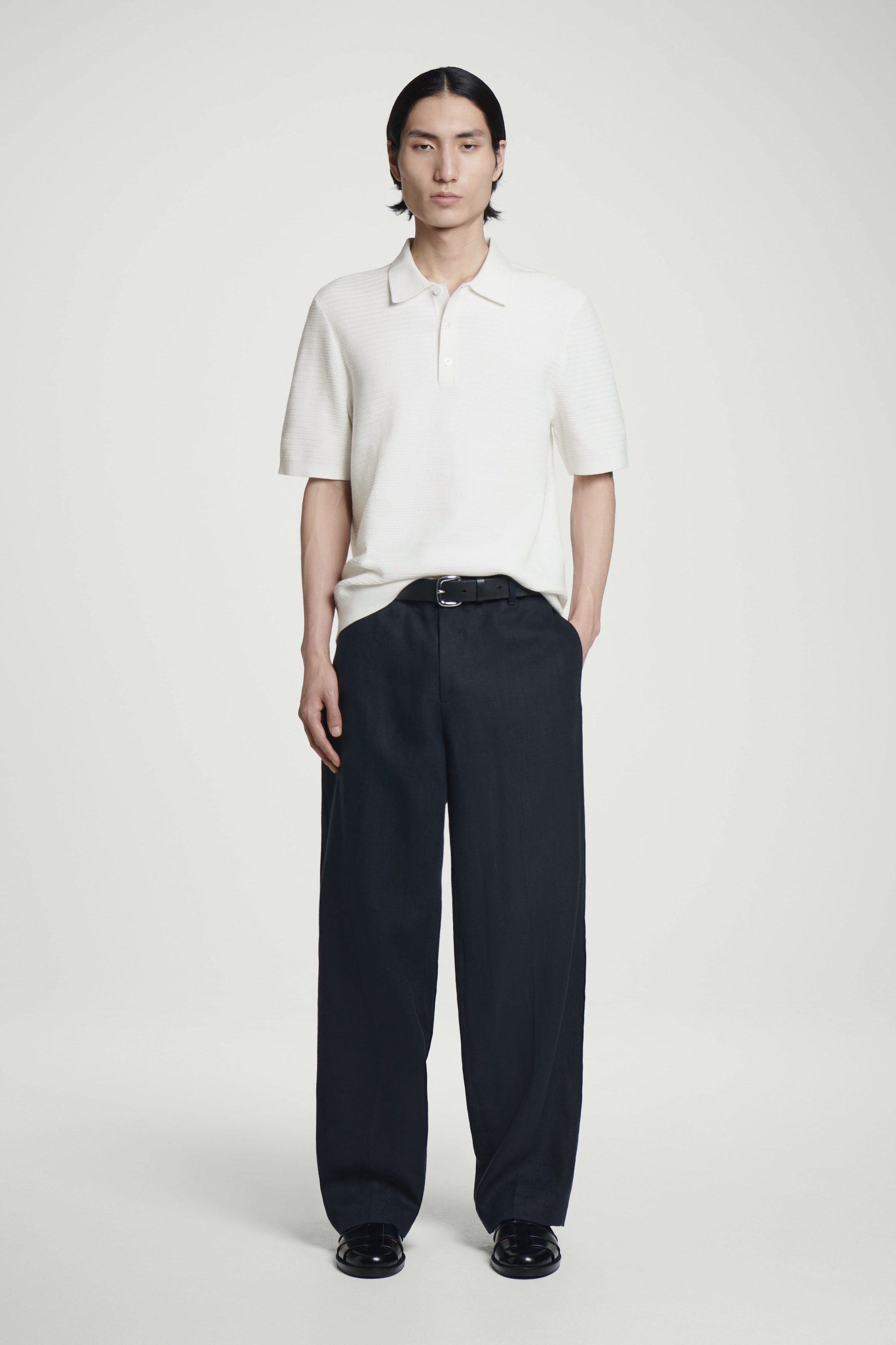 TEXTURED KNITTED COTTON POLO SHIRT