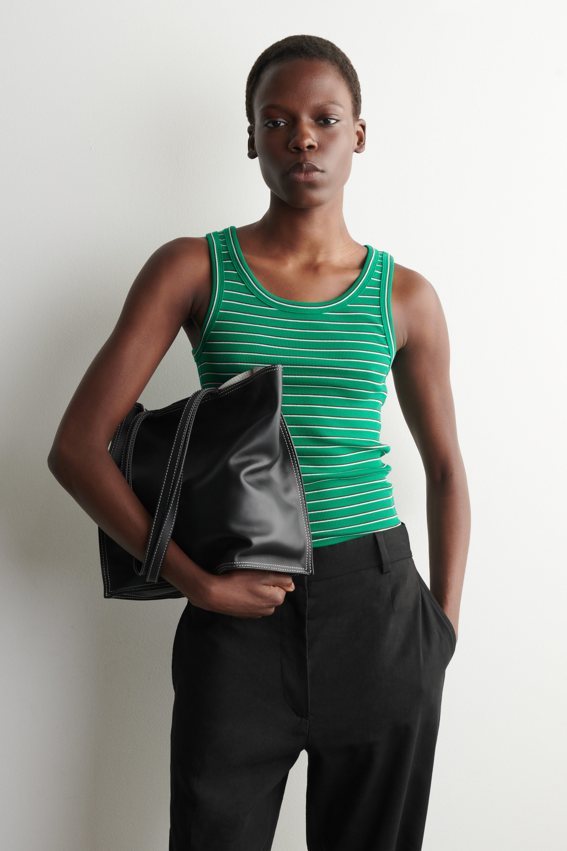 RIBBED COTTON TANK TOP - GREEN / STRIPED | COS US