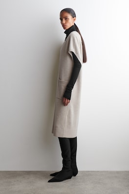 ROUNDED WOOL LONGLINE CARDIGAN — BEIGE MÉLANGE 2