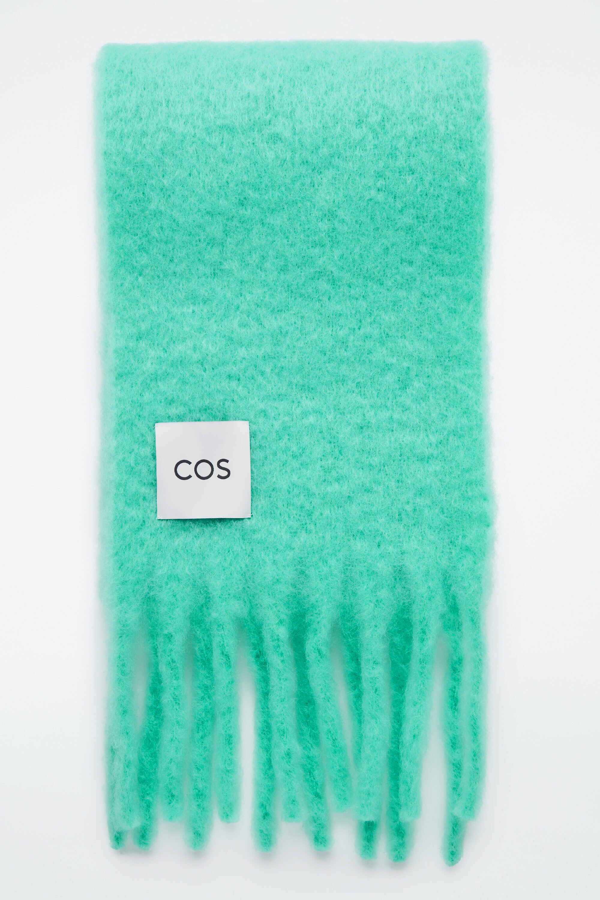 FRINGED BRUSHED-MOHAIR SCARF - TURQUOISE | COS