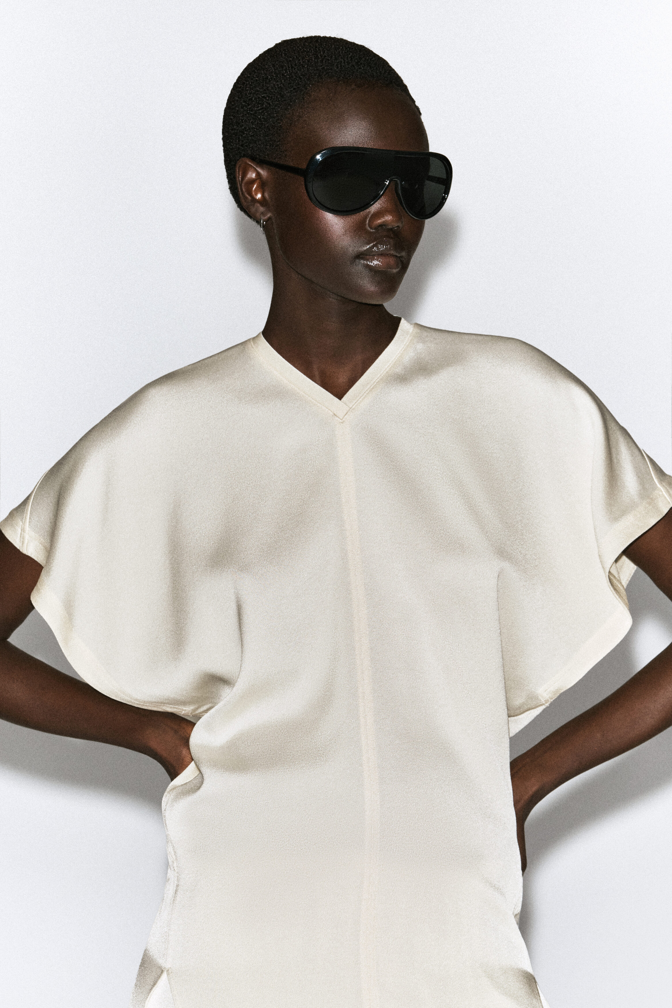 DRAPED CREPE V-NECK TOP - CREAM | COS US