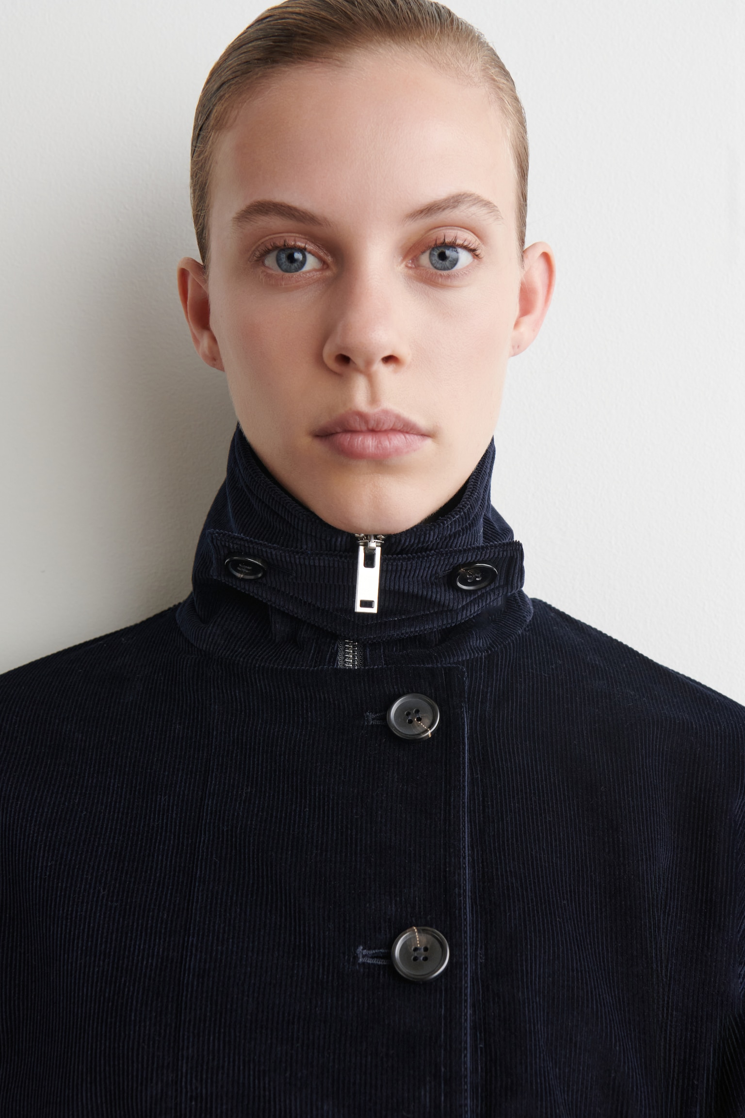 CORDUROY FUNNEL-NECK JACKET - NAVY - 6