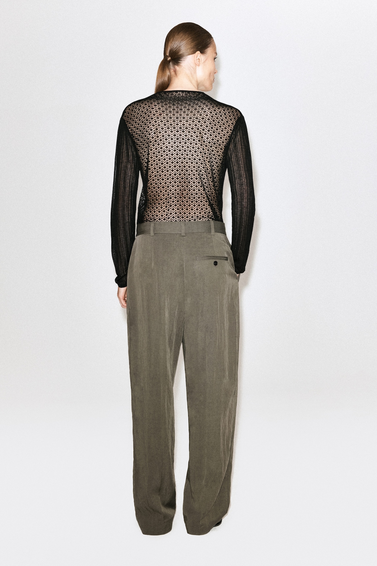 FLUID PLEATED STRAIGHT-LEG PANTS — DARK BEIGE