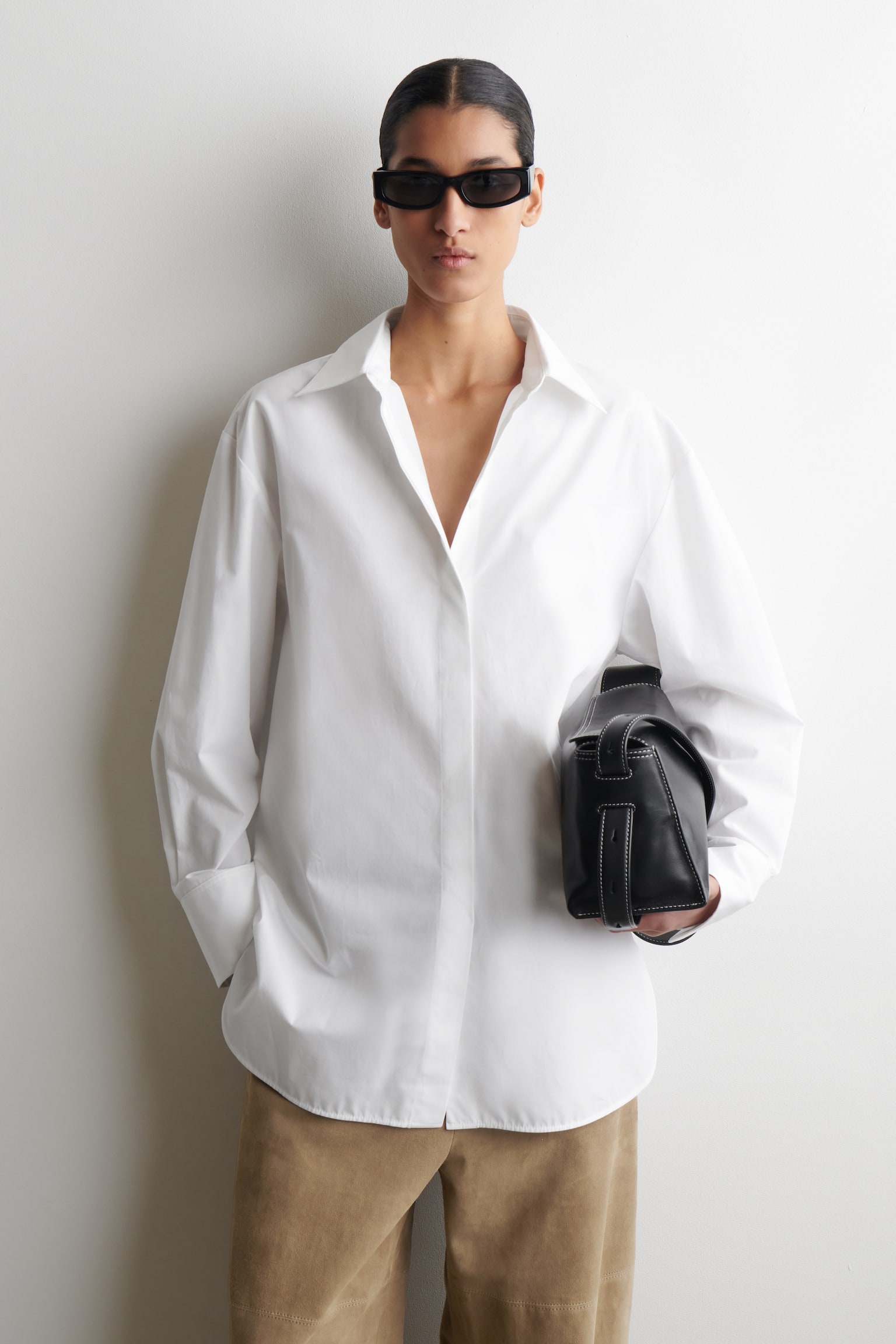 CHEMISE HABILLÉE EN COTON - BLANC/BLEU MARINE - 1