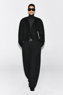 CROPPED DOUBLE-FACED WOOL-BLEND BLAZER — BLACK 1