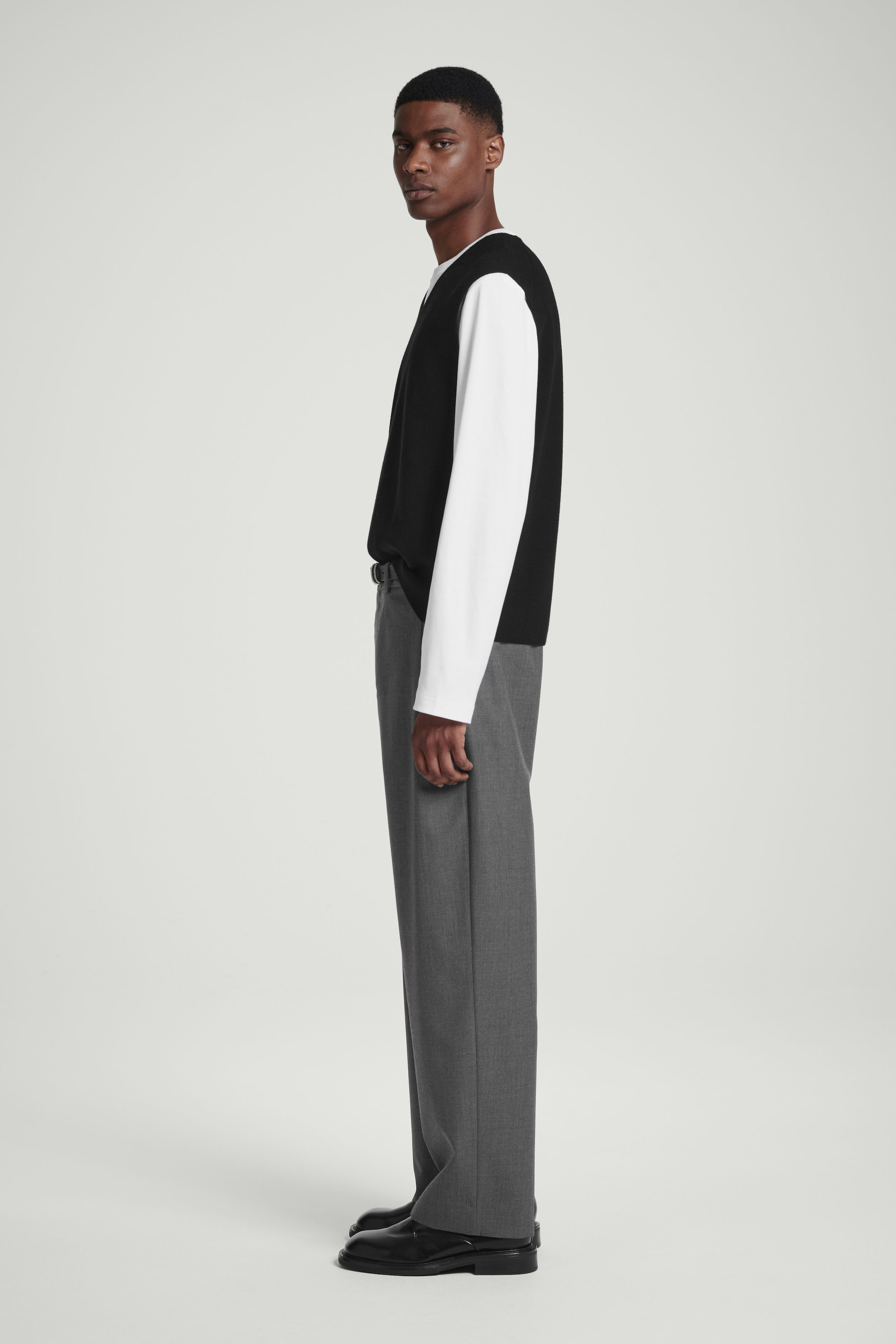 TAPERED WOOL-HOPSACK TROUSERS