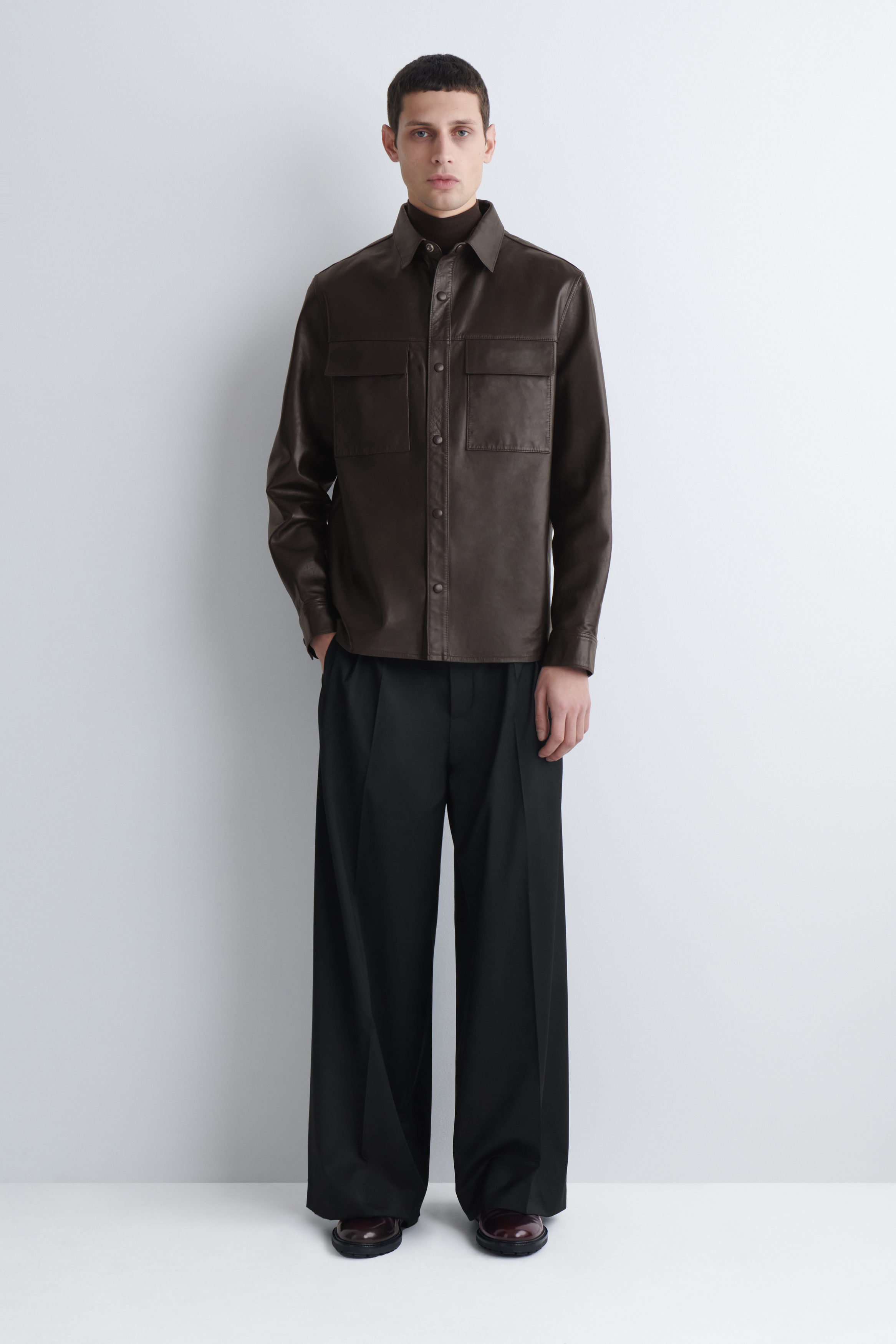LEATHER OVERSHIRT - BROWN | COS US
