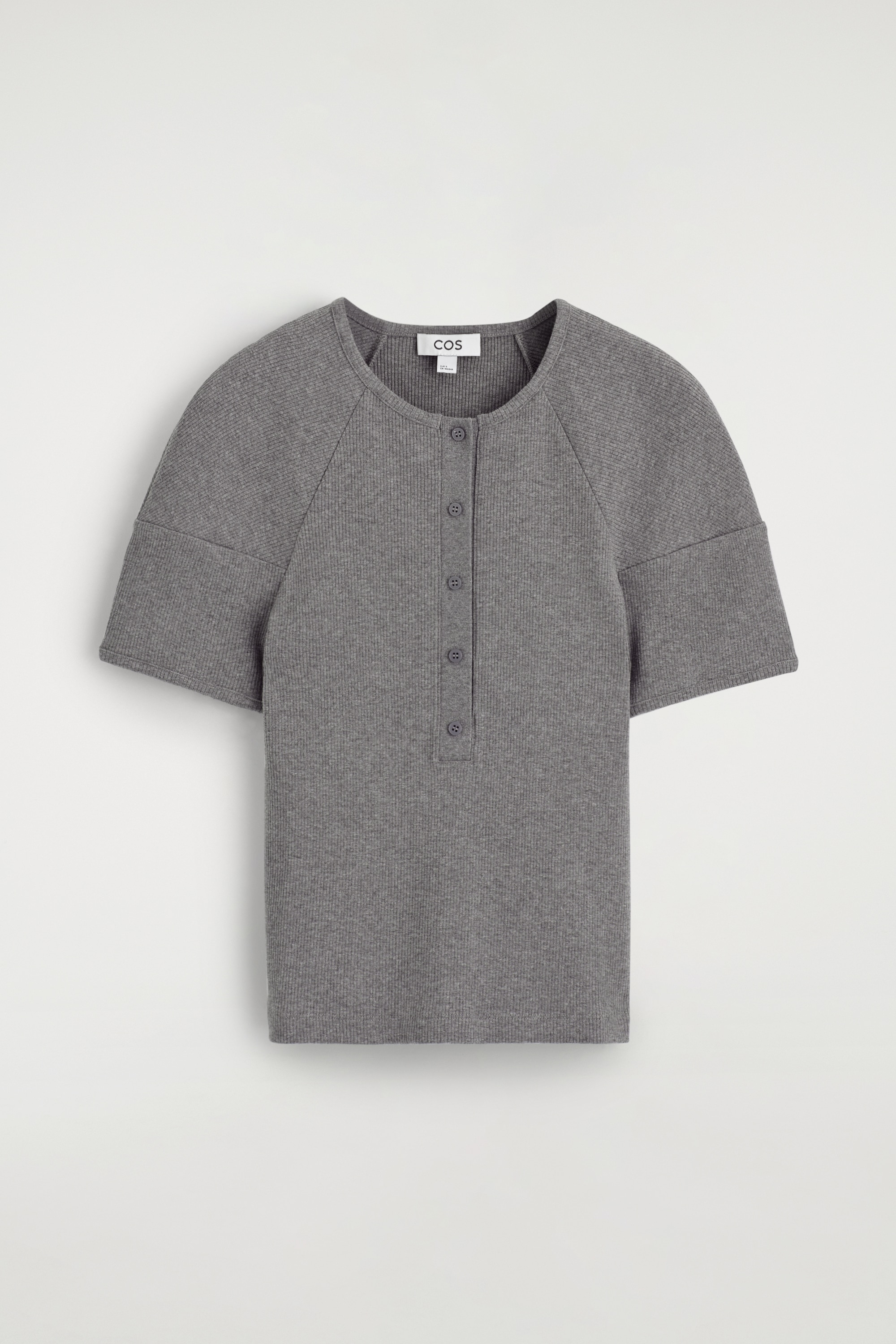 Top henley em malha canelada com decote redondo - CINZA MESCLA/BRANCO/AZUL-MARINHO