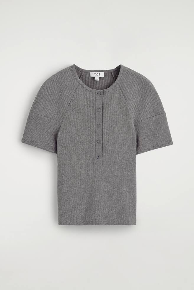 ABGERUNDETES, GERIPPTES HENLEY-OBERTEIL AUS JERSEY - GRAU MELIERT/WEISS/NAVYBLAU - 1