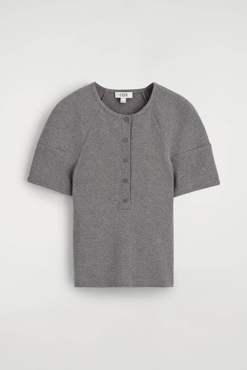 Rounded Ribbed Jersey Henley Top