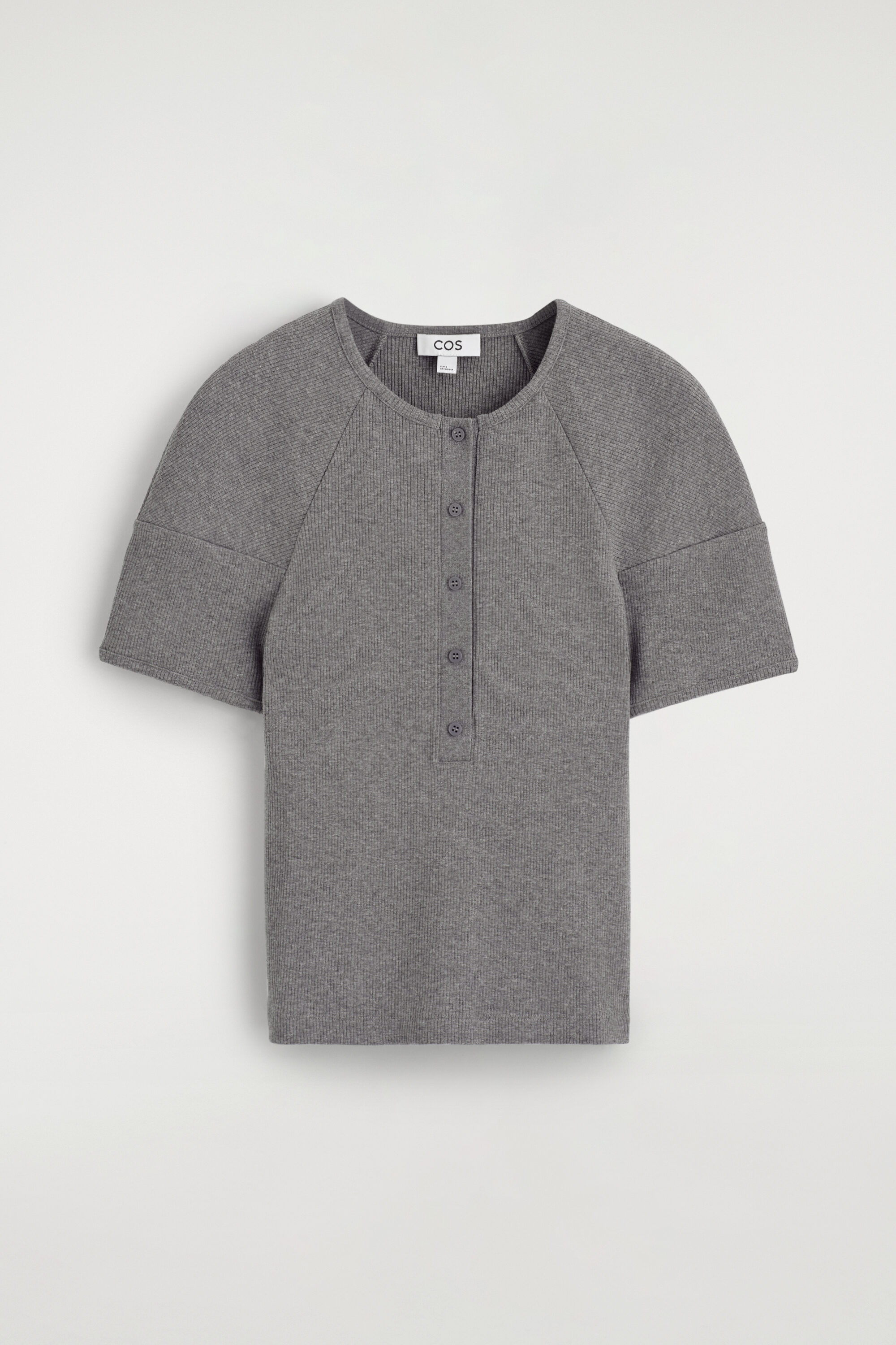 ROUNDED RIBBED JERSEY HENLEY TOP - GREY MÉLANGE | COS NL